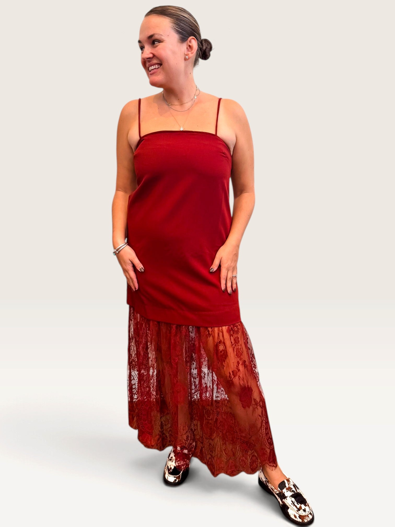 Lace Skirt Dress - Burgundy