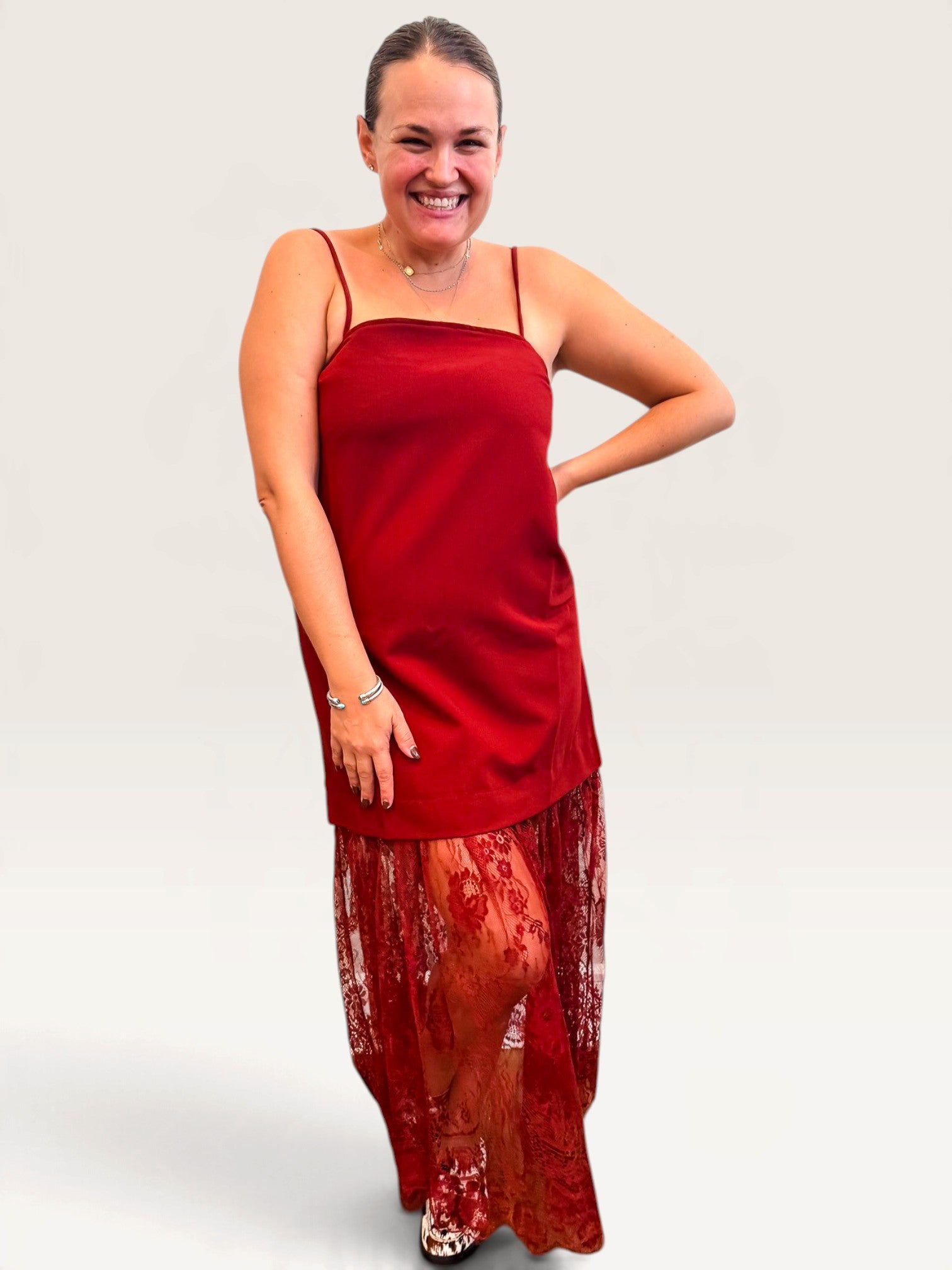 Lace Skirt Dress - Burgundy