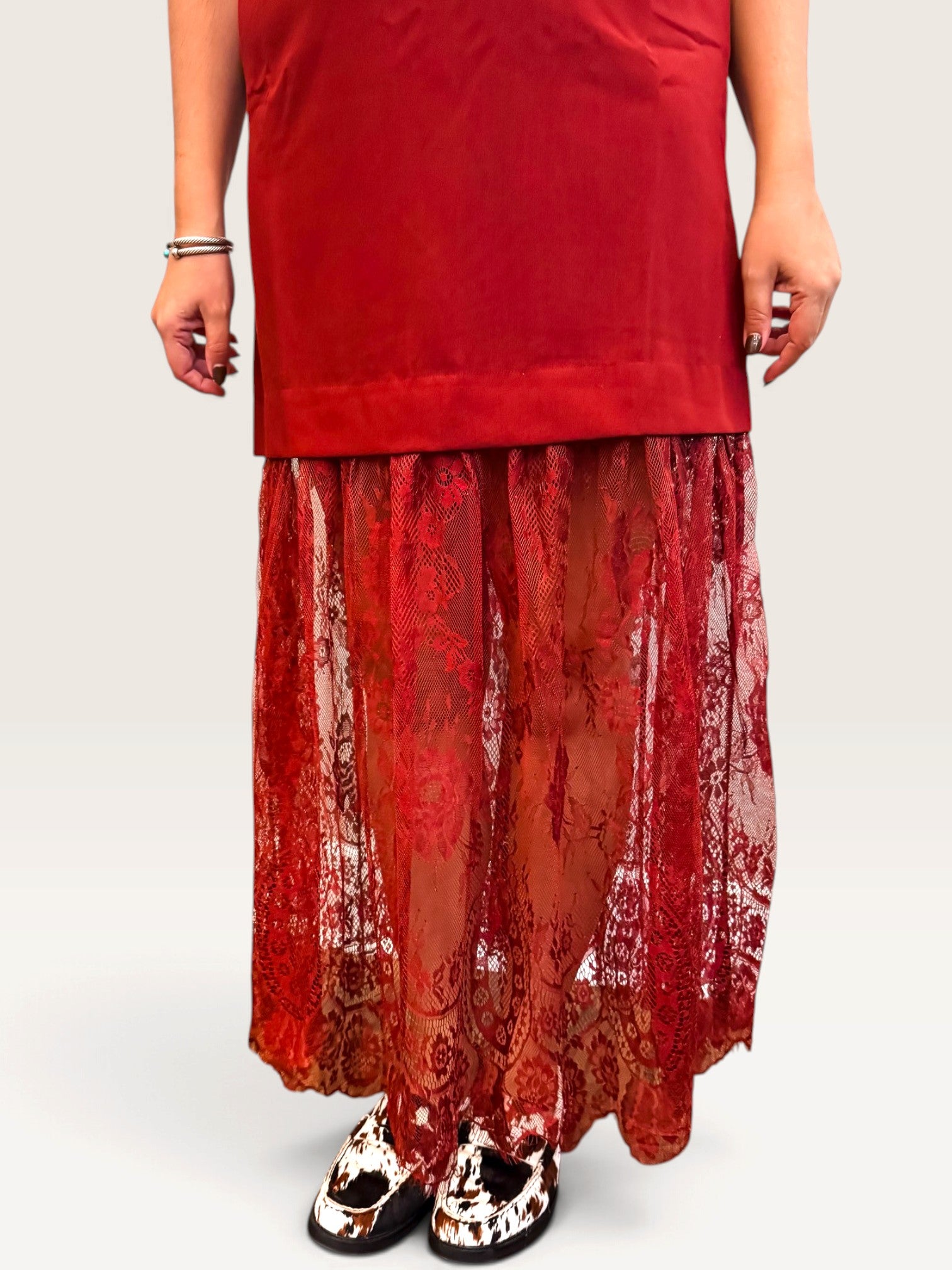 Lace Skirt Dress - Burgundy
