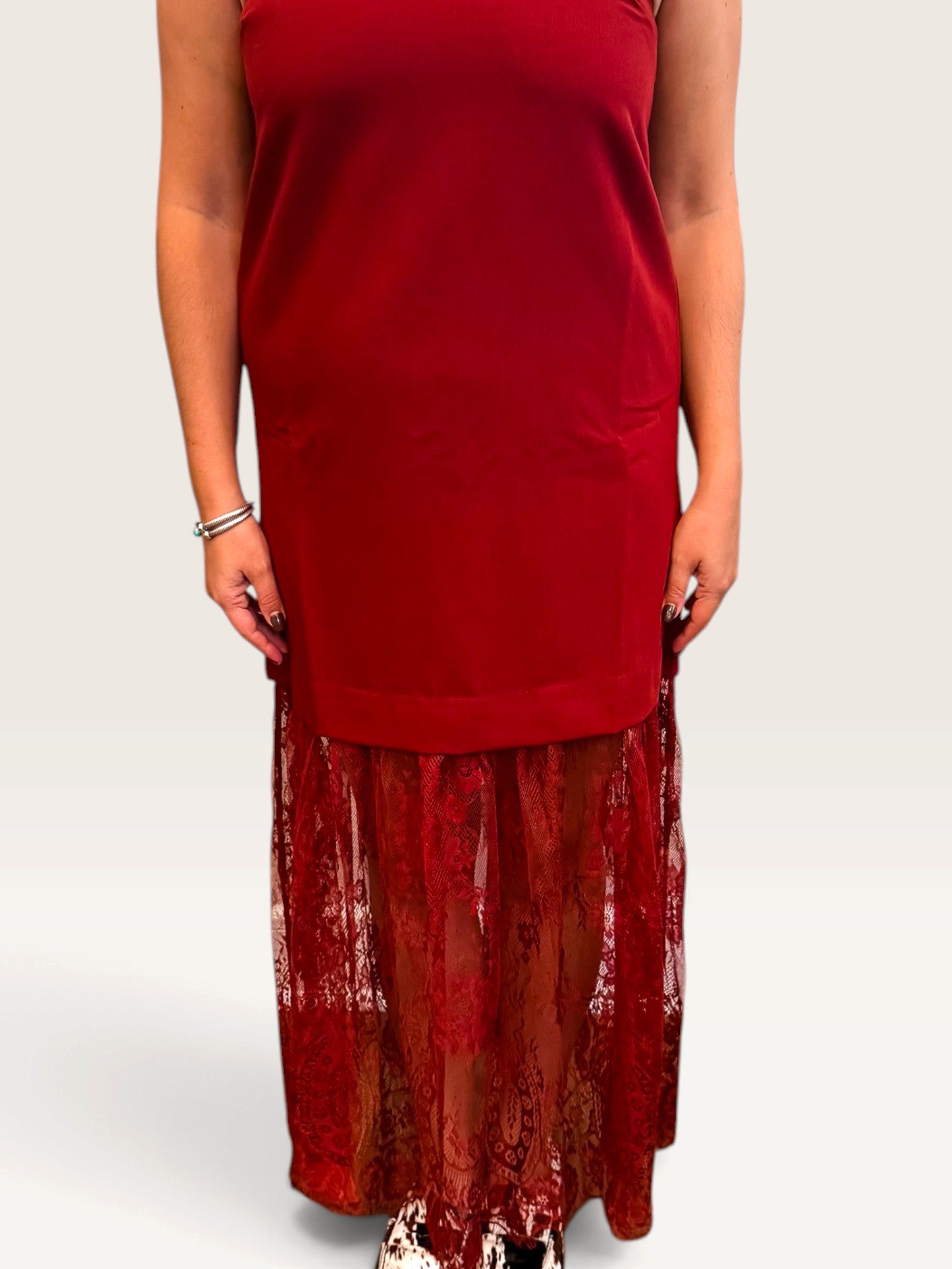 Lace Skirt Dress - Burgundy