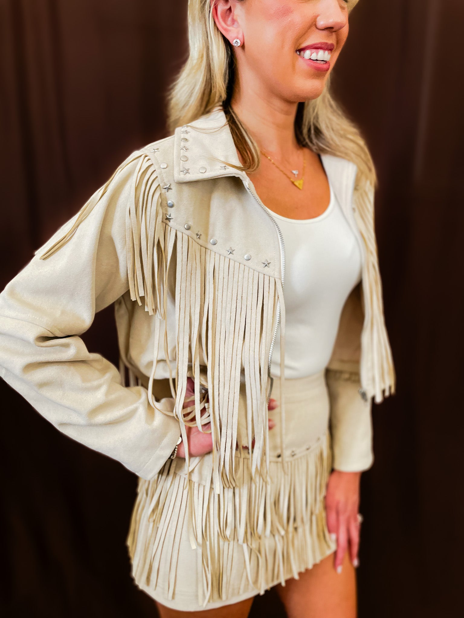 Stars And Studs Suede Jacket - Tucker Brown