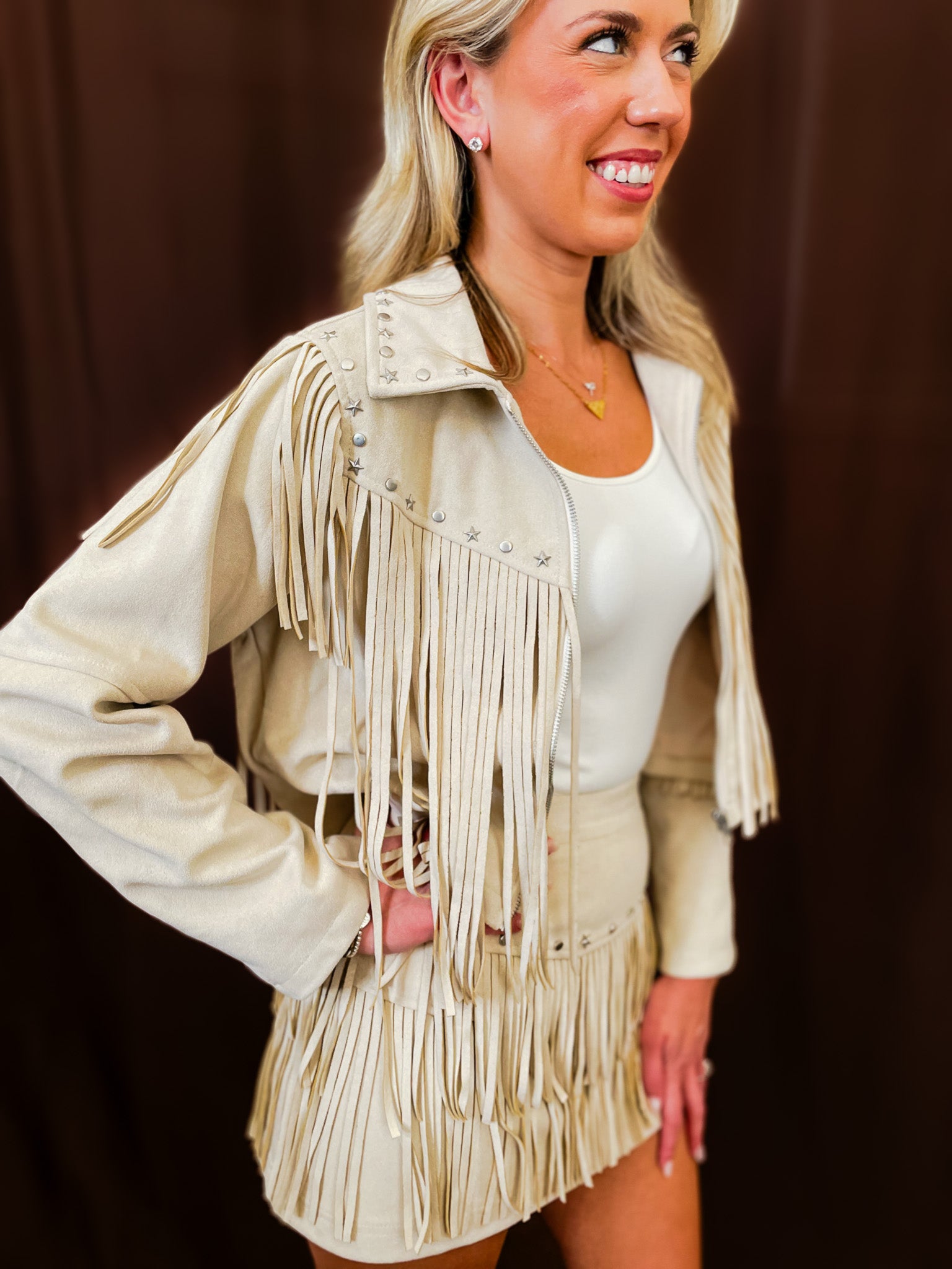 Stars And Studs Suede Jacket - Tucker Brown