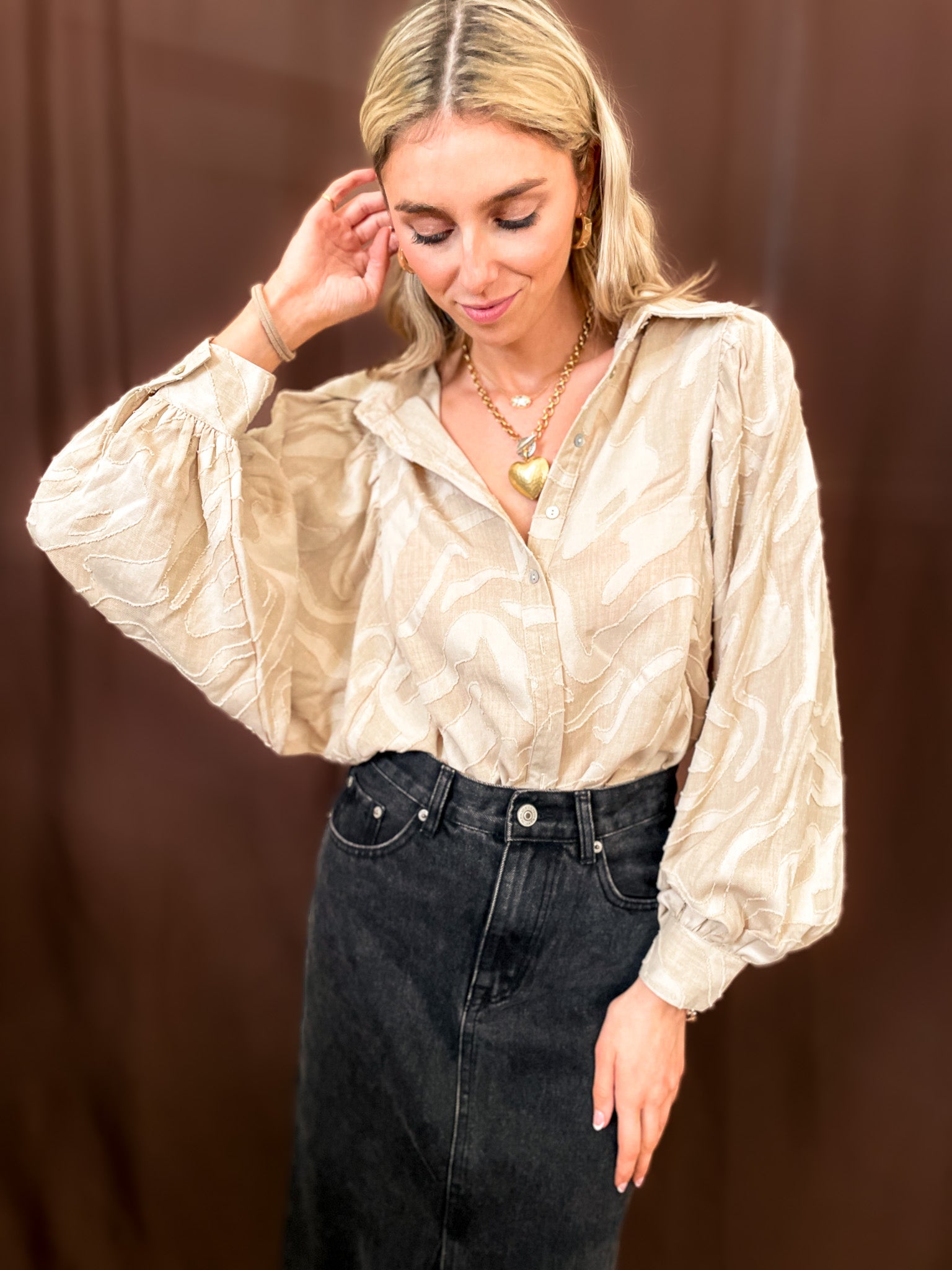 Popped Up Blouse - Tucker Brown