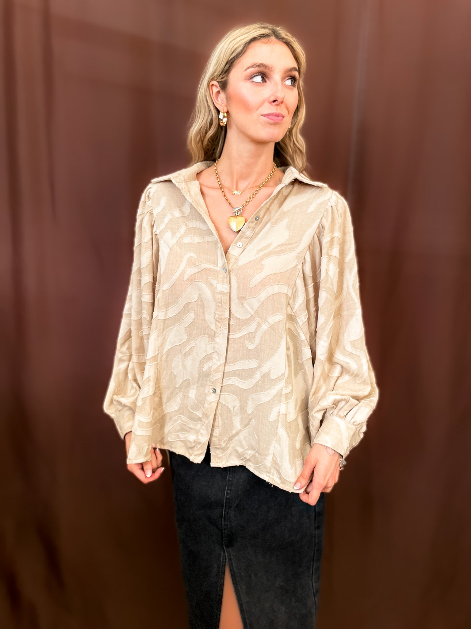 Popped Up Blouse - Tucker Brown