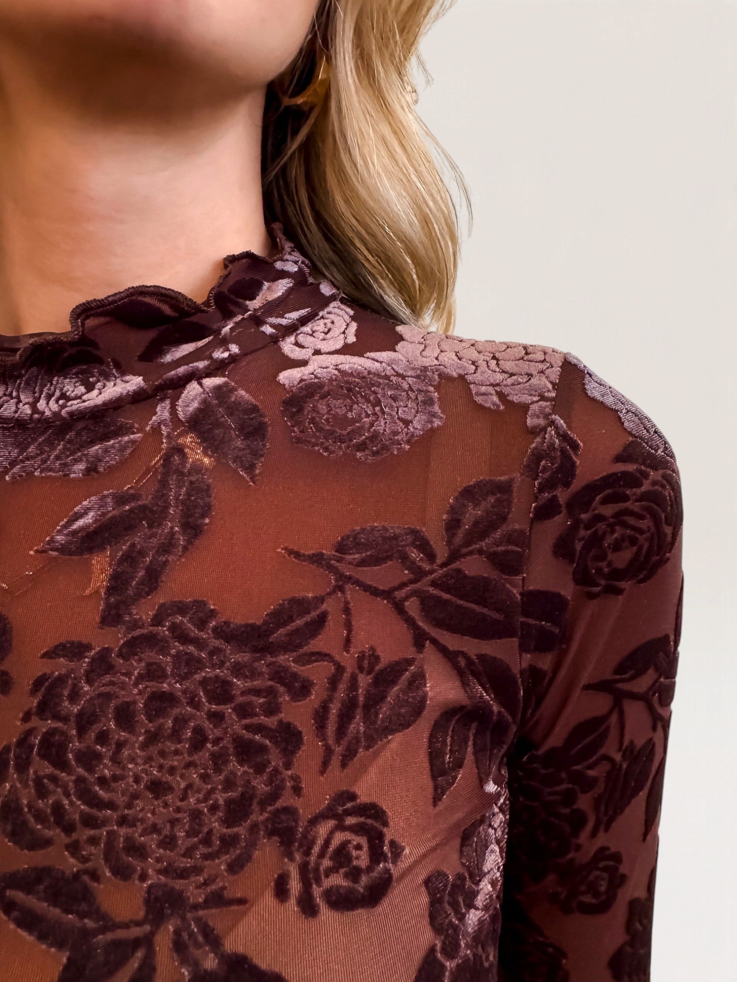 Floral Mesh Mock Neck Top