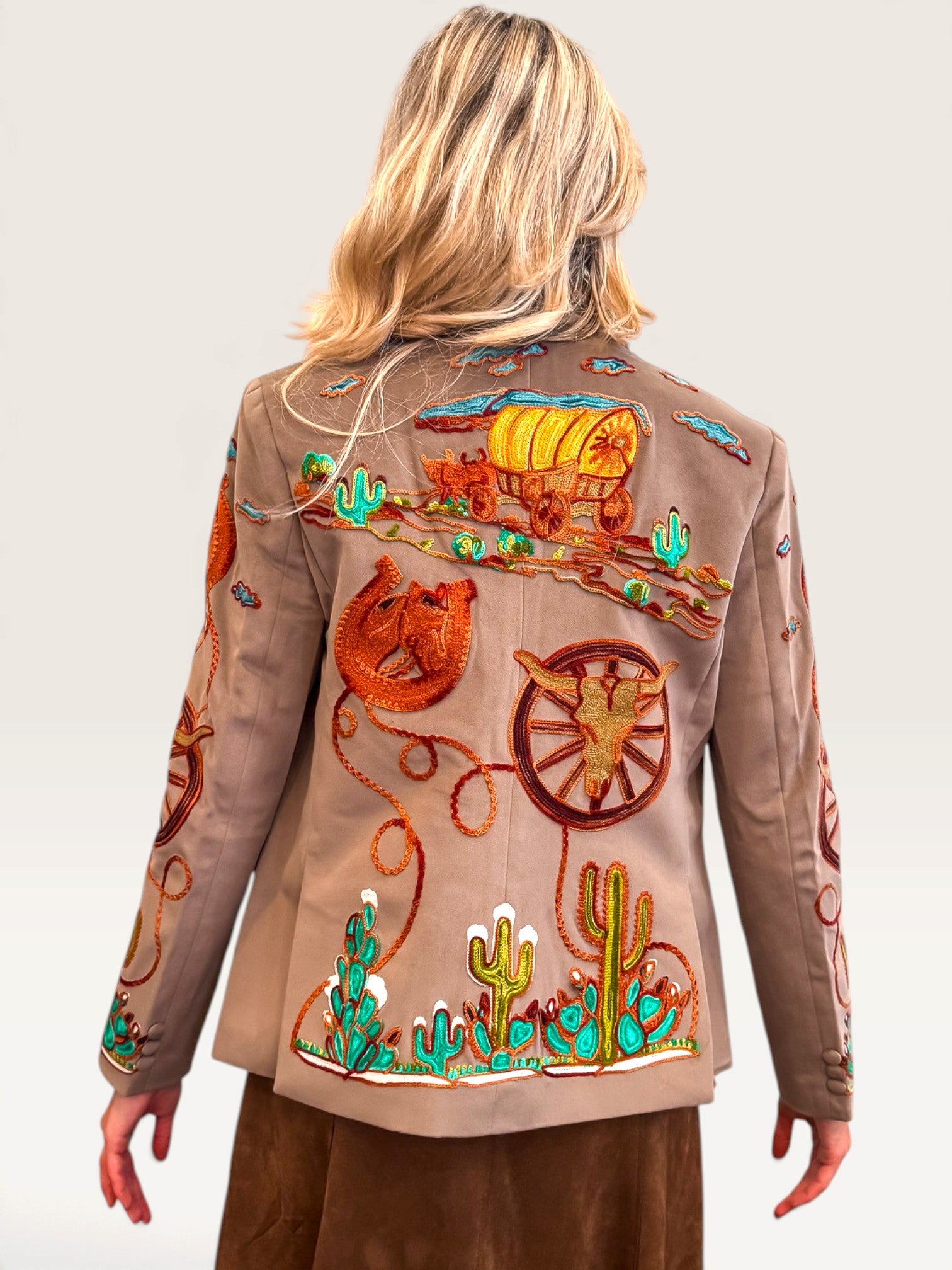 Wagon Wheel Embroidered Blazer - Taupe
