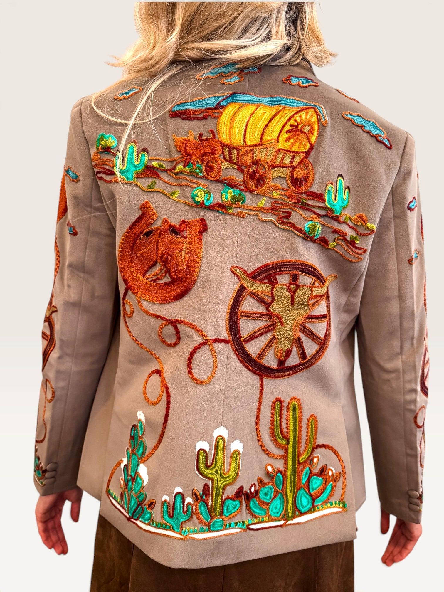Wagon Wheel Embroidered Blazer - Taupe