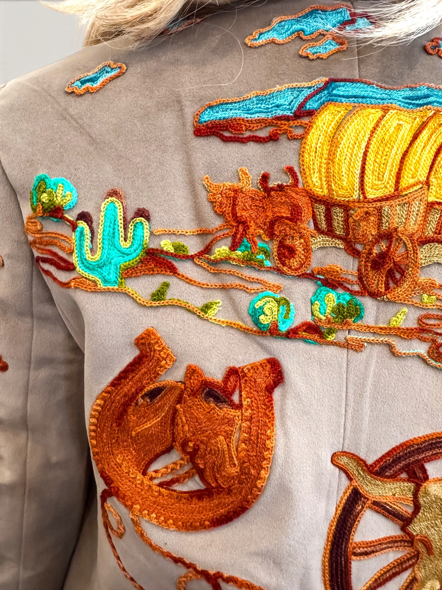 Wagon Wheel Embroidered Blazer - Taupe