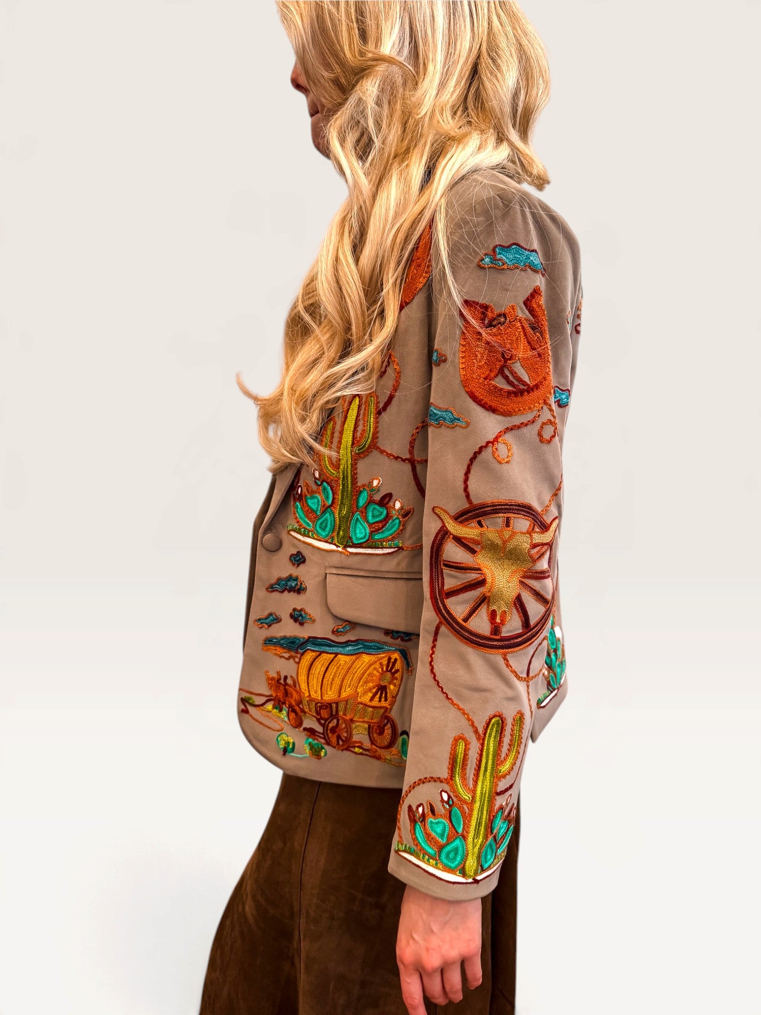 Wagon Wheel Embroidered Blazer - Taupe