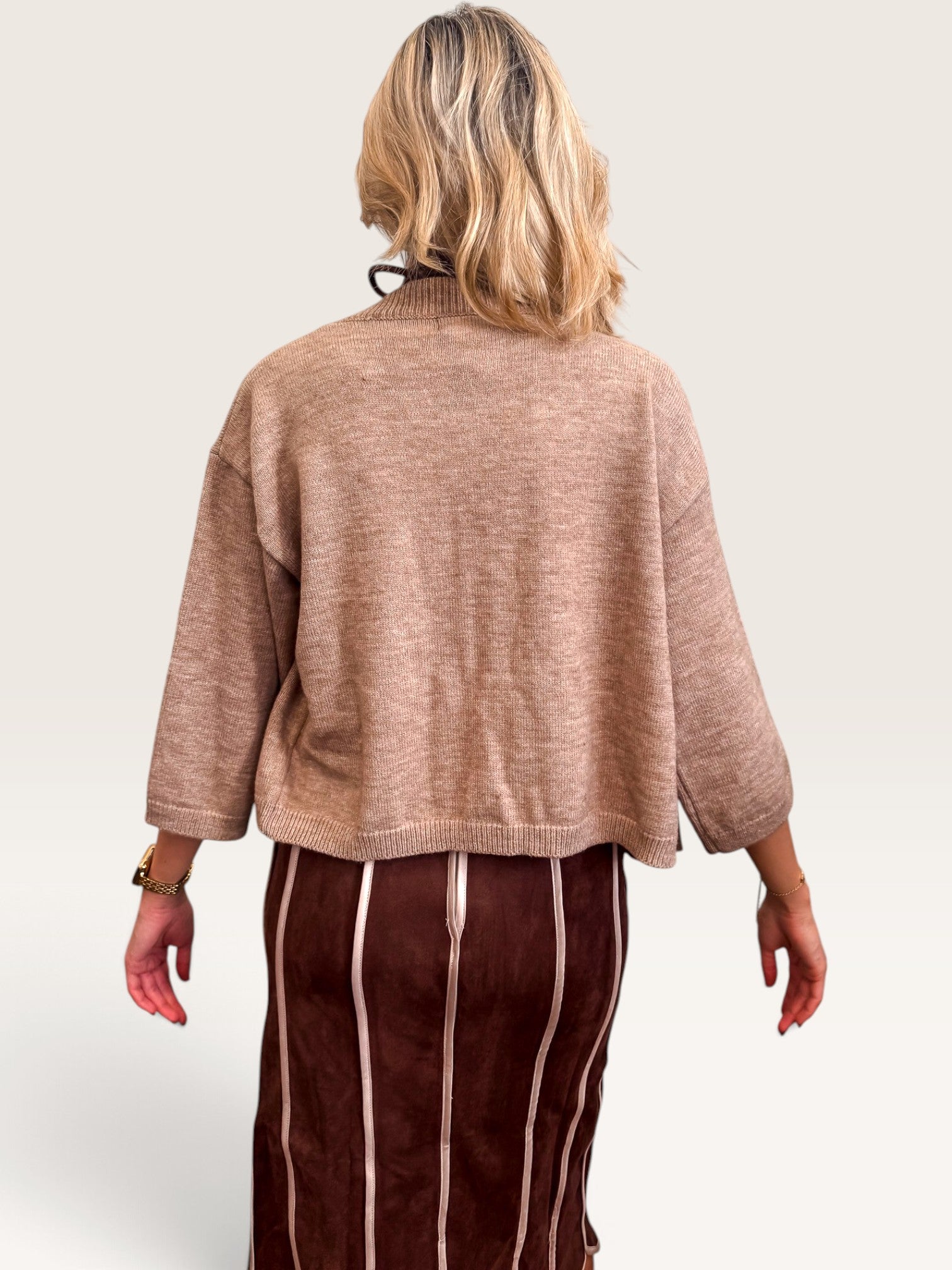 Three Quarter Sleeve Cardigan - Mocha