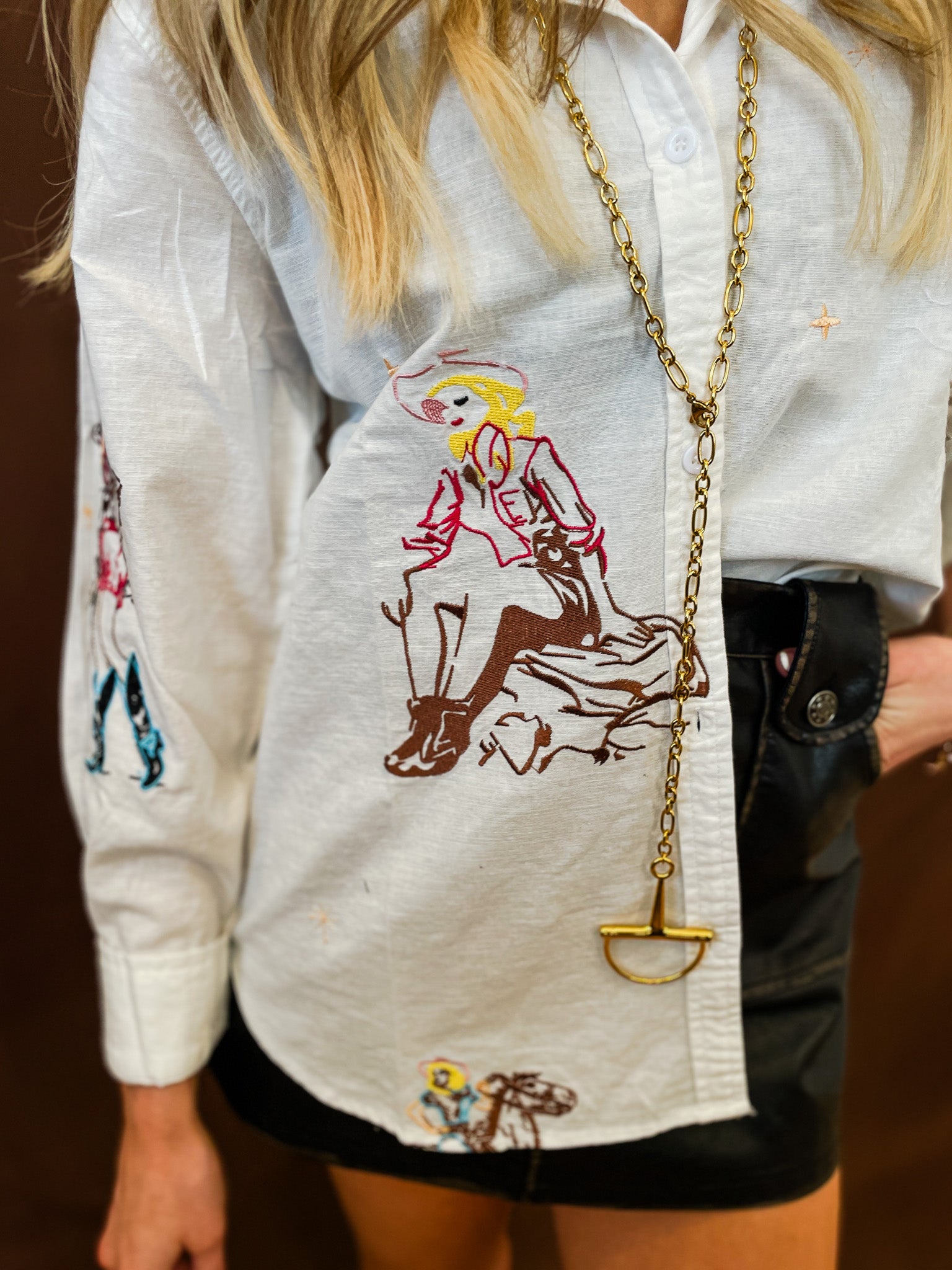 Cowgirl Motif Embroidered Shirt - White