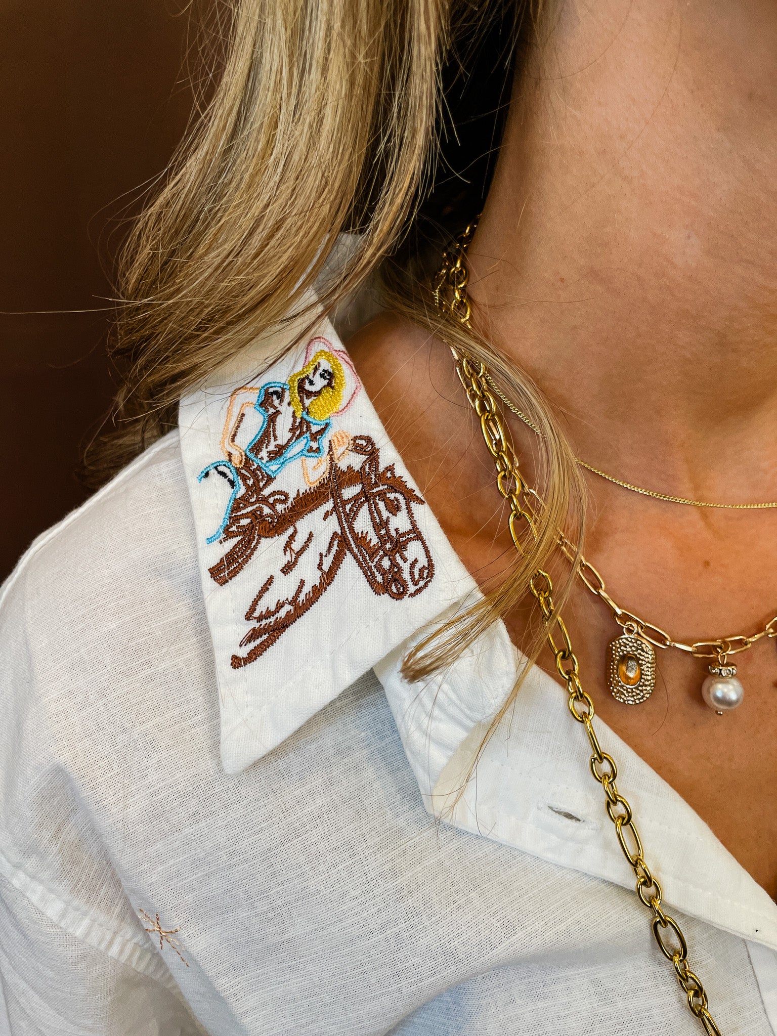 Cowgirl Motif Embroidered Shirt - White