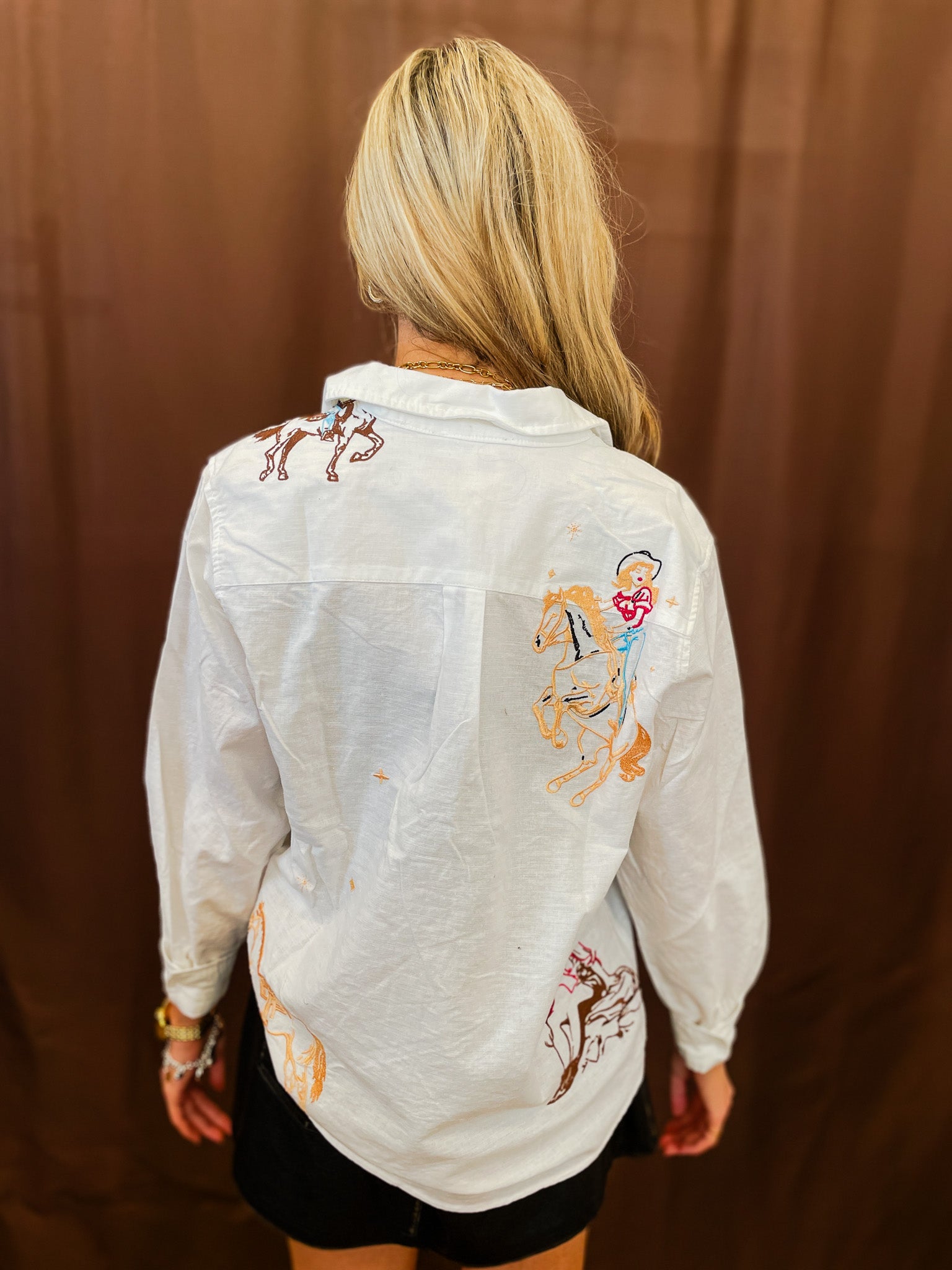 Cowgirl Motif Embroidered Shirt - White