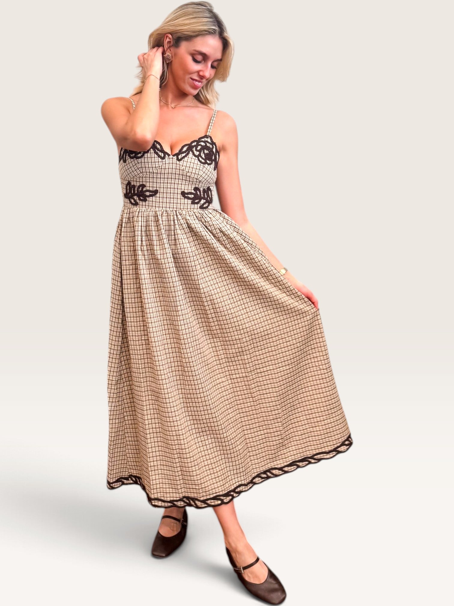 Embroidered Plaid Dress