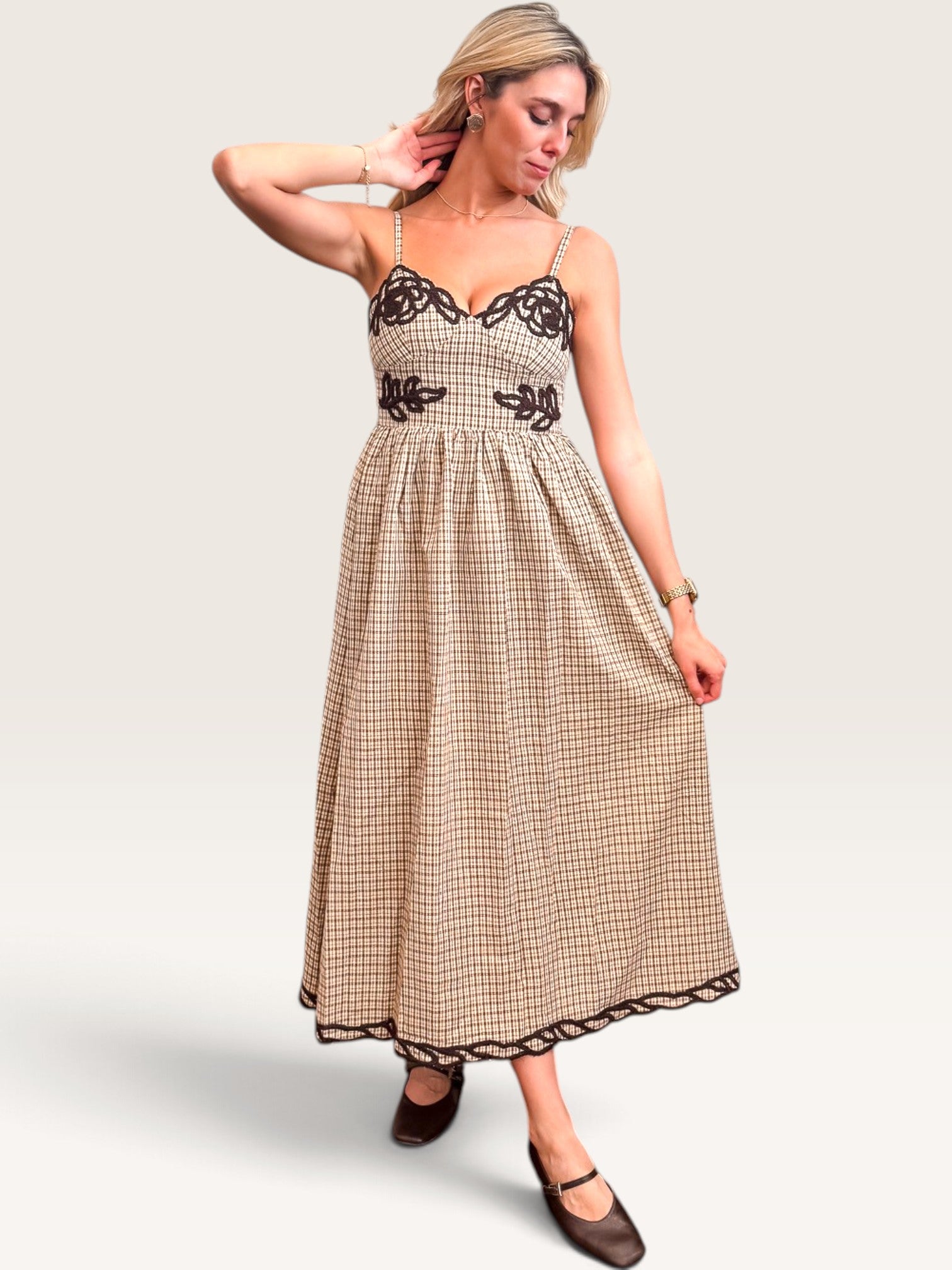 Embroidered Plaid Dress