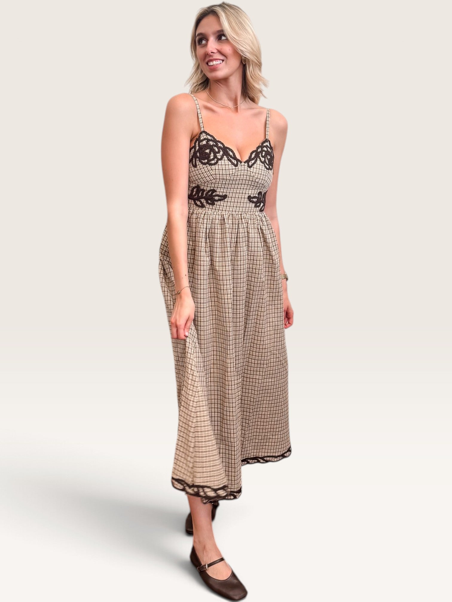 Embroidered Plaid Dress