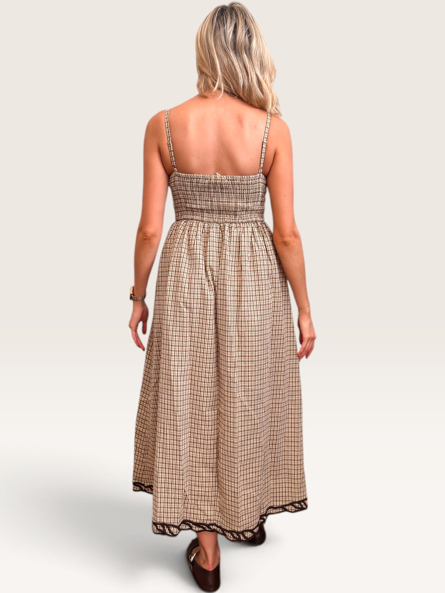 Embroidered Plaid Dress