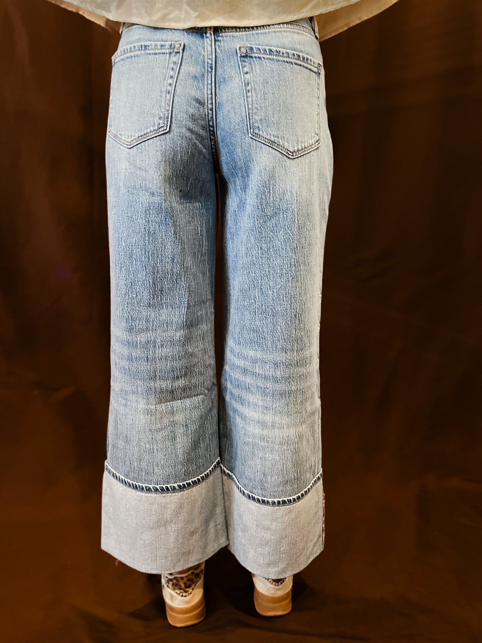 Cuffed Wide Leg Jeans