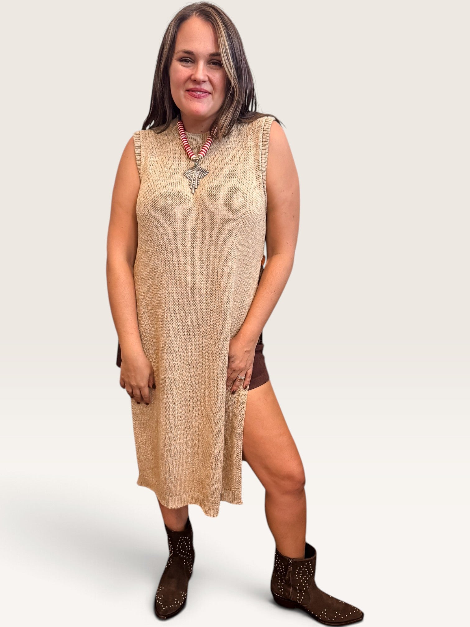 Sleeveless Side Button Duster Sweater
