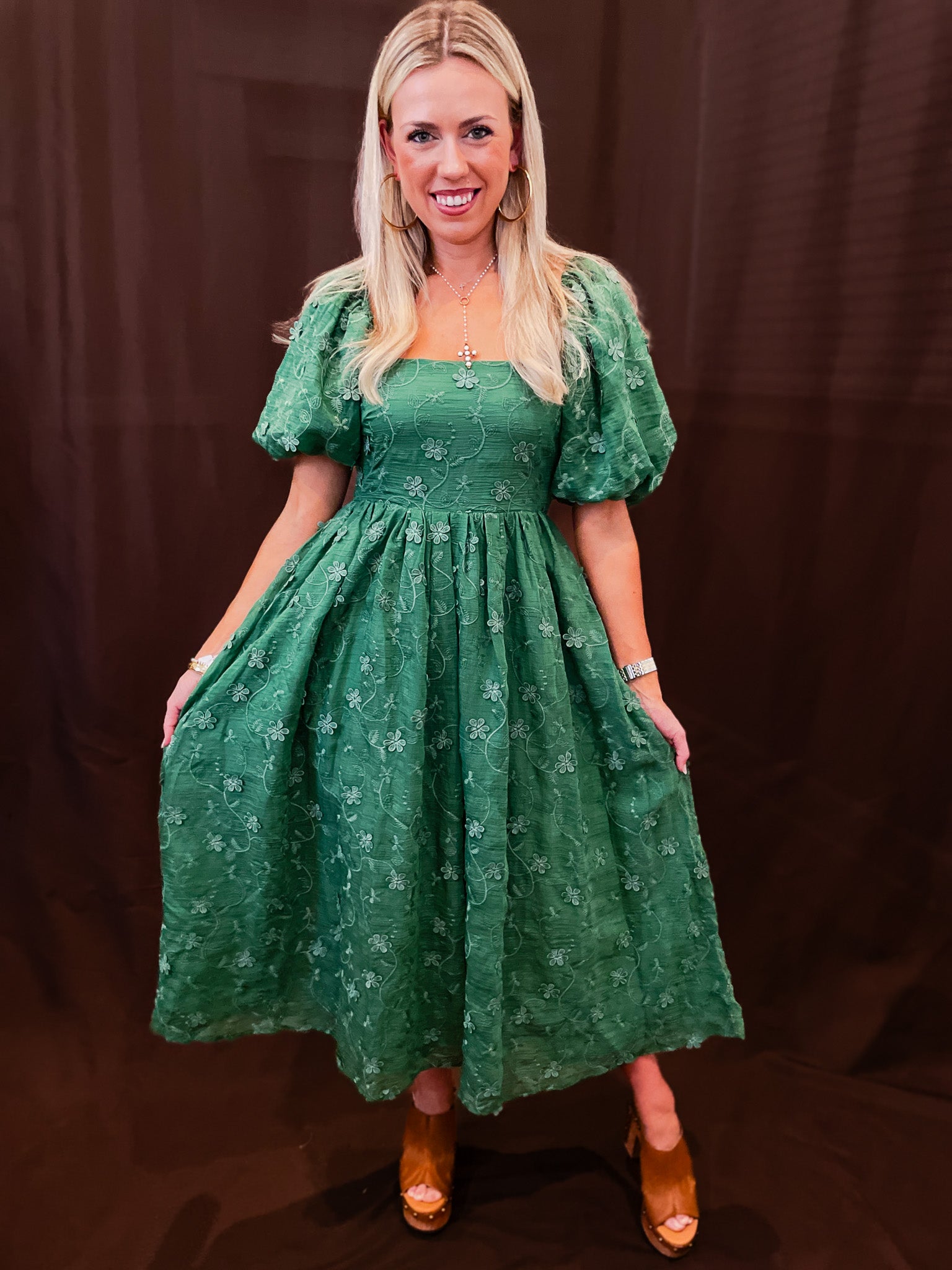 Y Forest Green Embroidered Dress