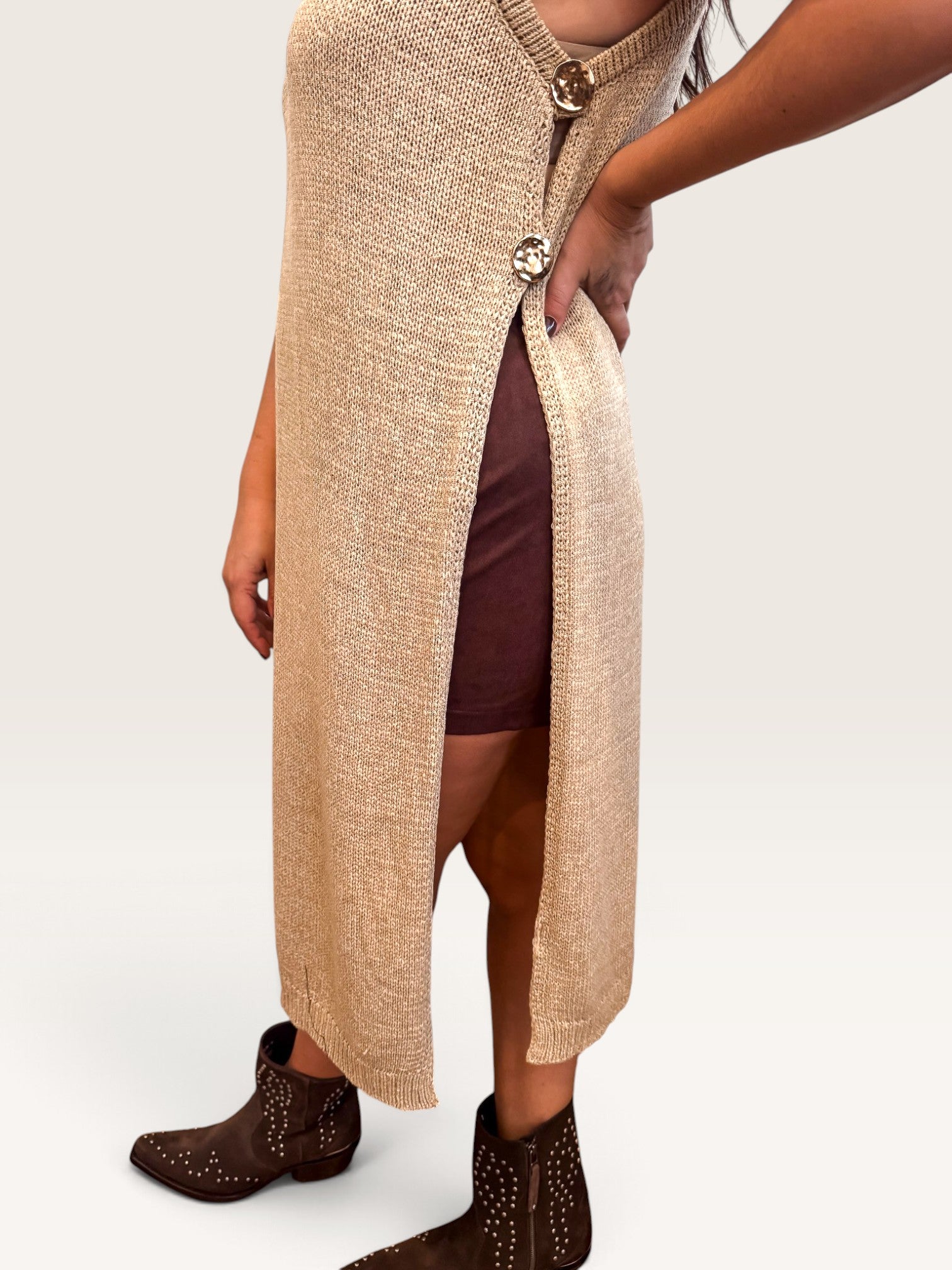 Sleeveless Side Button Duster Sweater