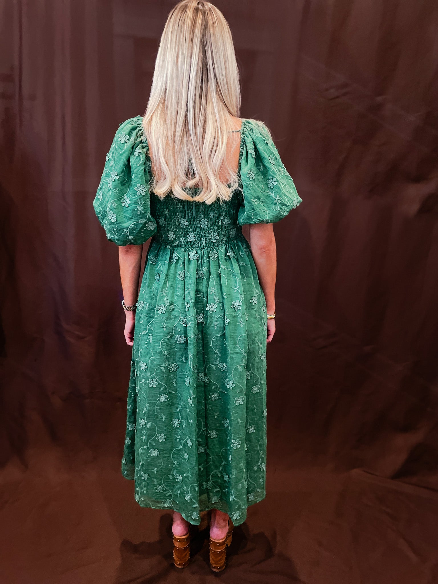 Y Forest Green Embroidered Dress