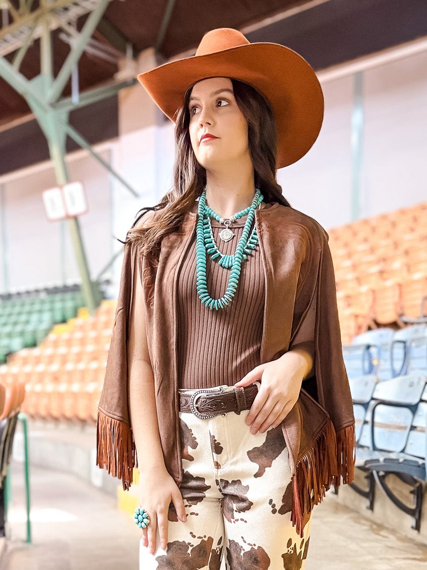 Boot Stitch Embroidered Cape - Brown