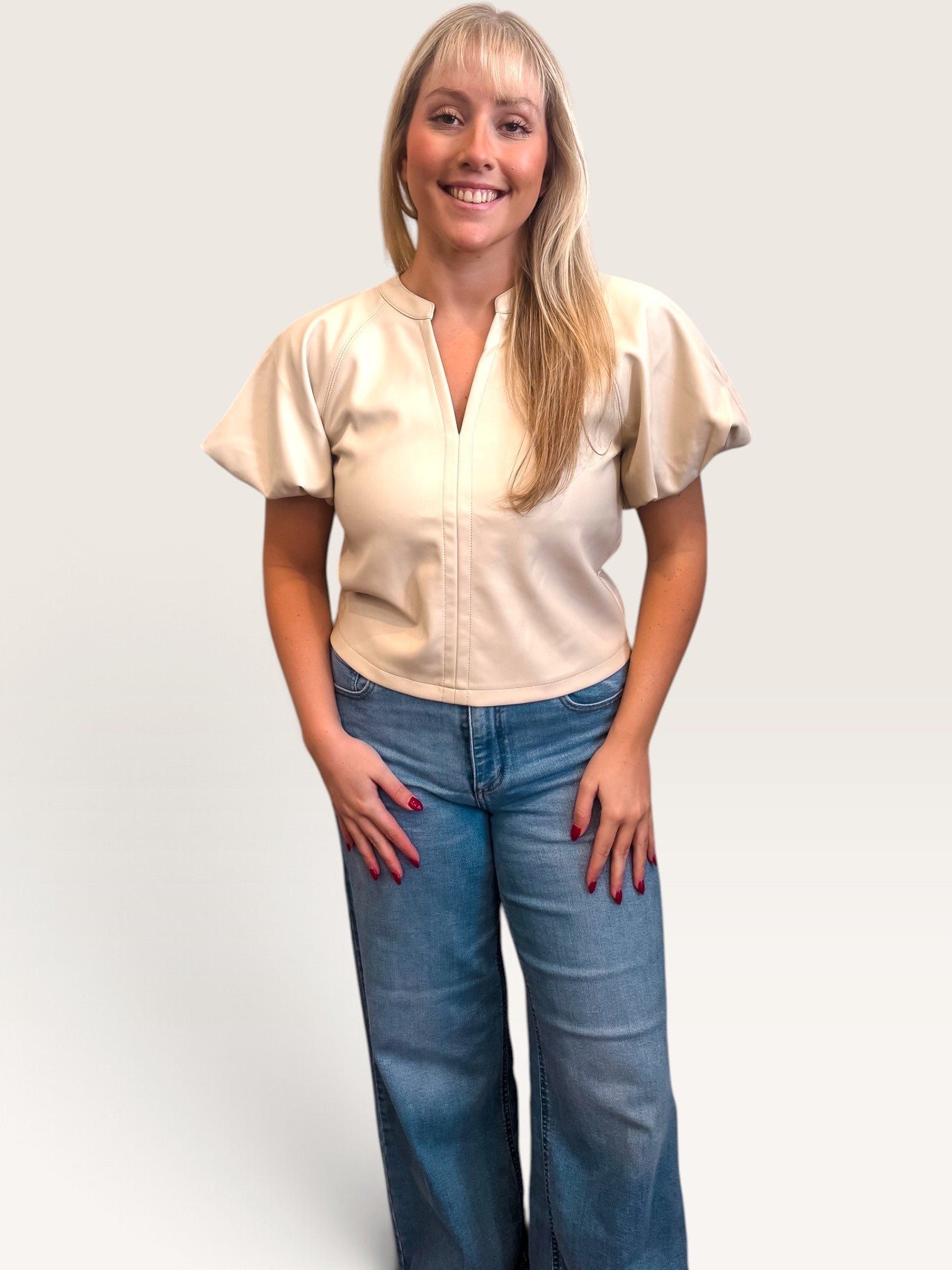 Cecilia Leather Top - Bone