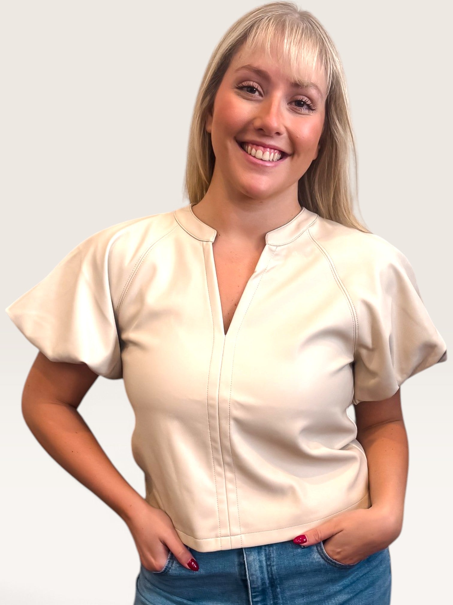 Cecilia Leather Top - Bone