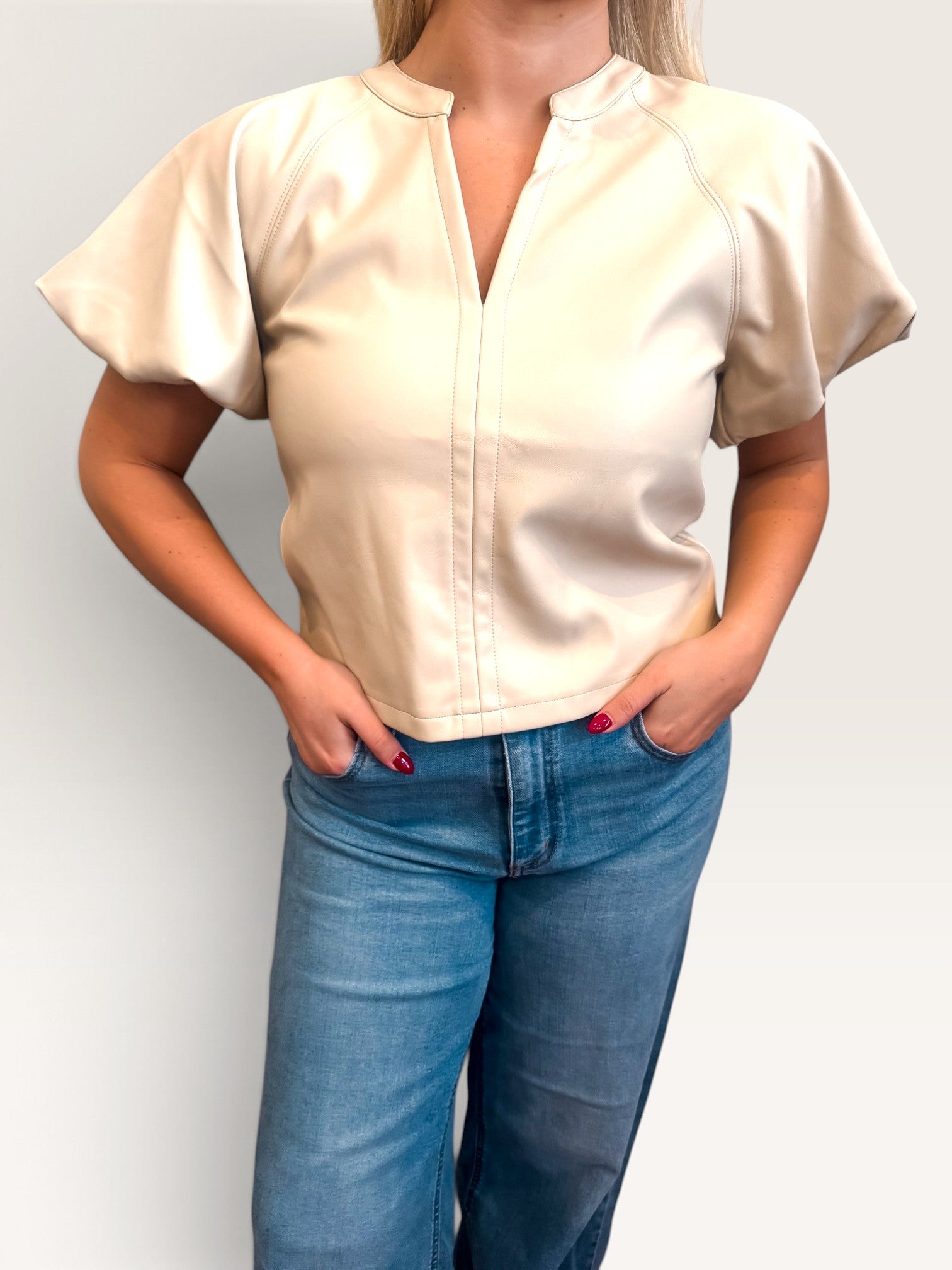 Cecilia Leather Top - Bone
