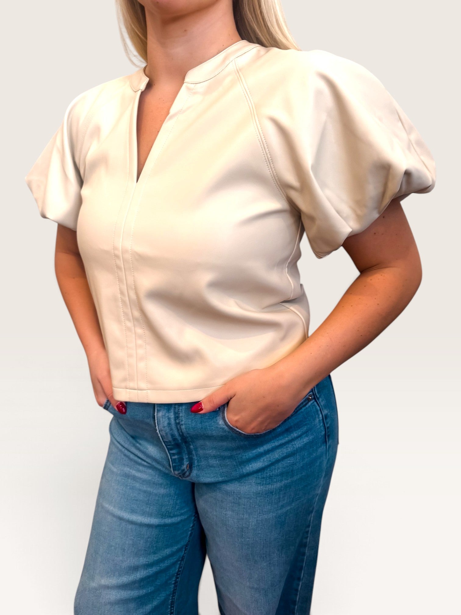 Cecilia Leather Top - Bone