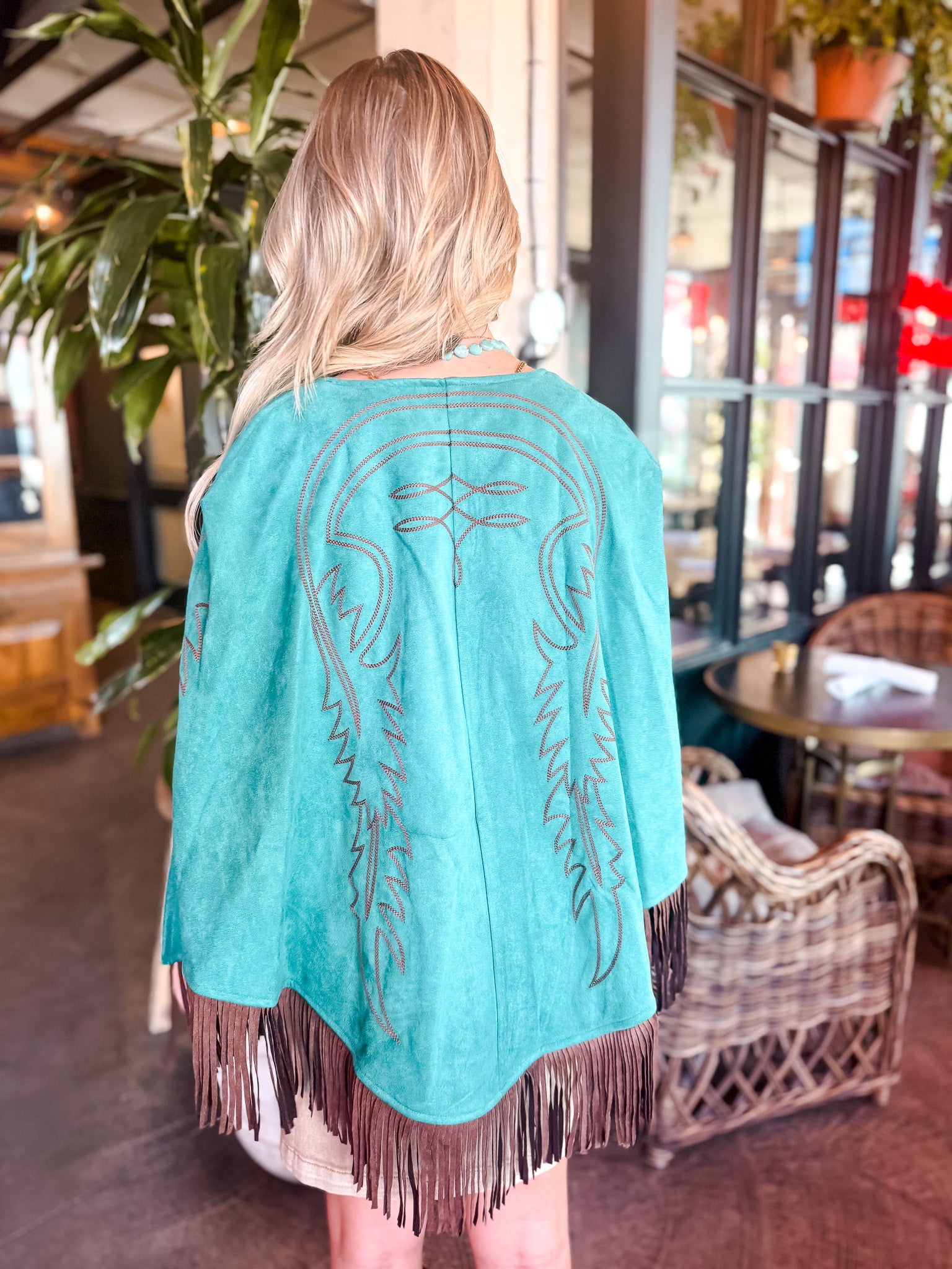 Boot Stitch Embroidered Cape - Teal