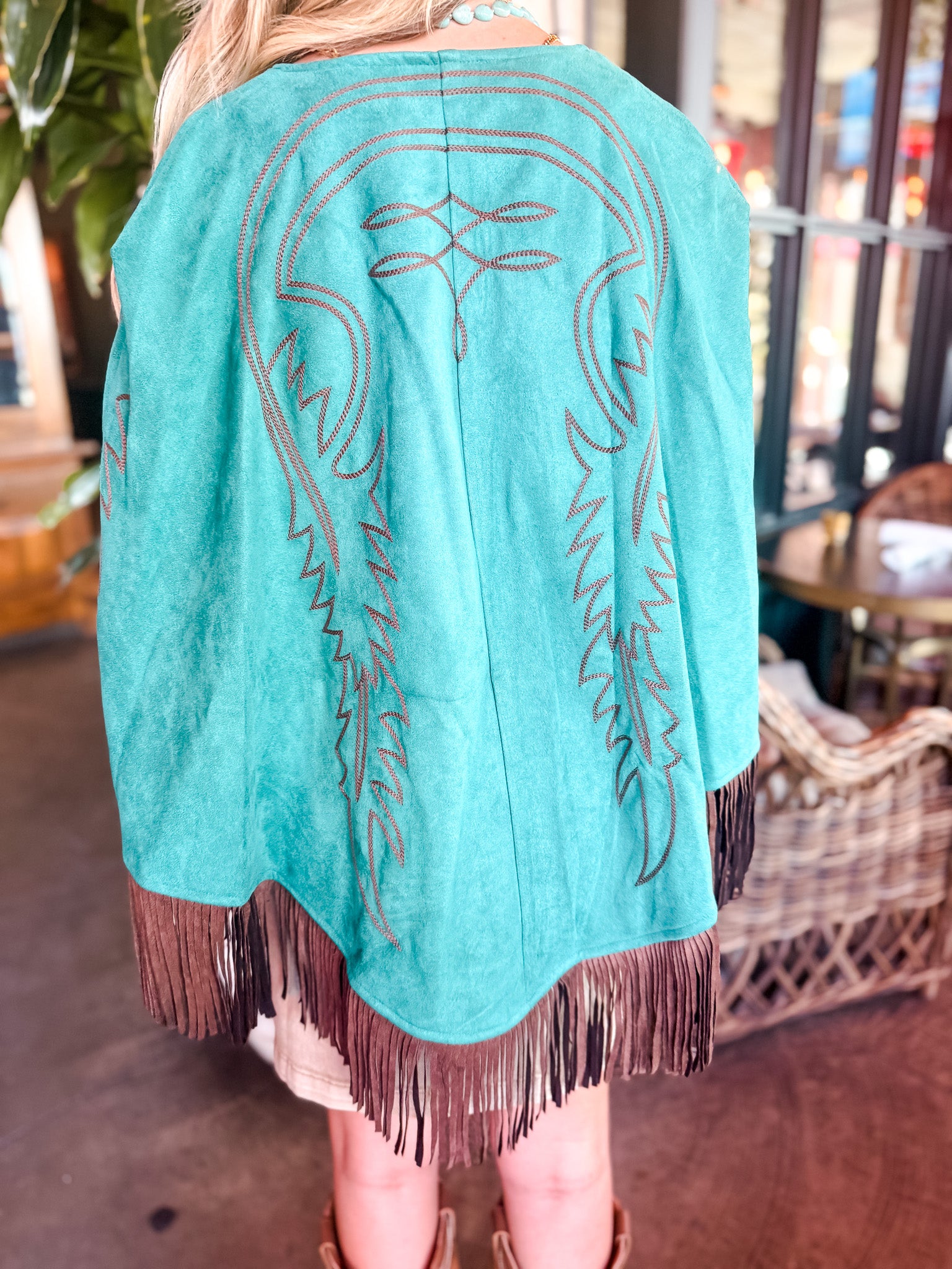 Boot Stitch Embroidered Cape - Teal