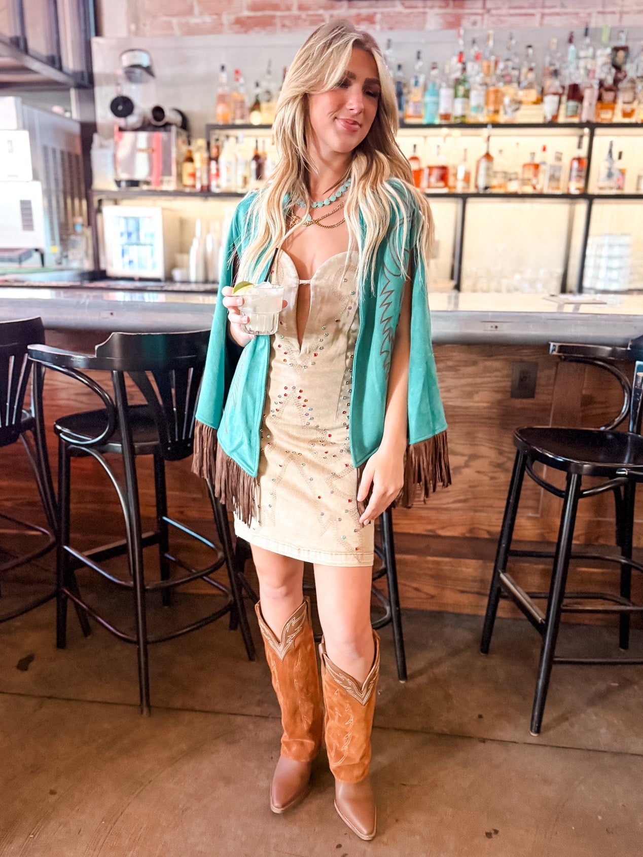 Boot Stitch Embroidered Cape - Teal