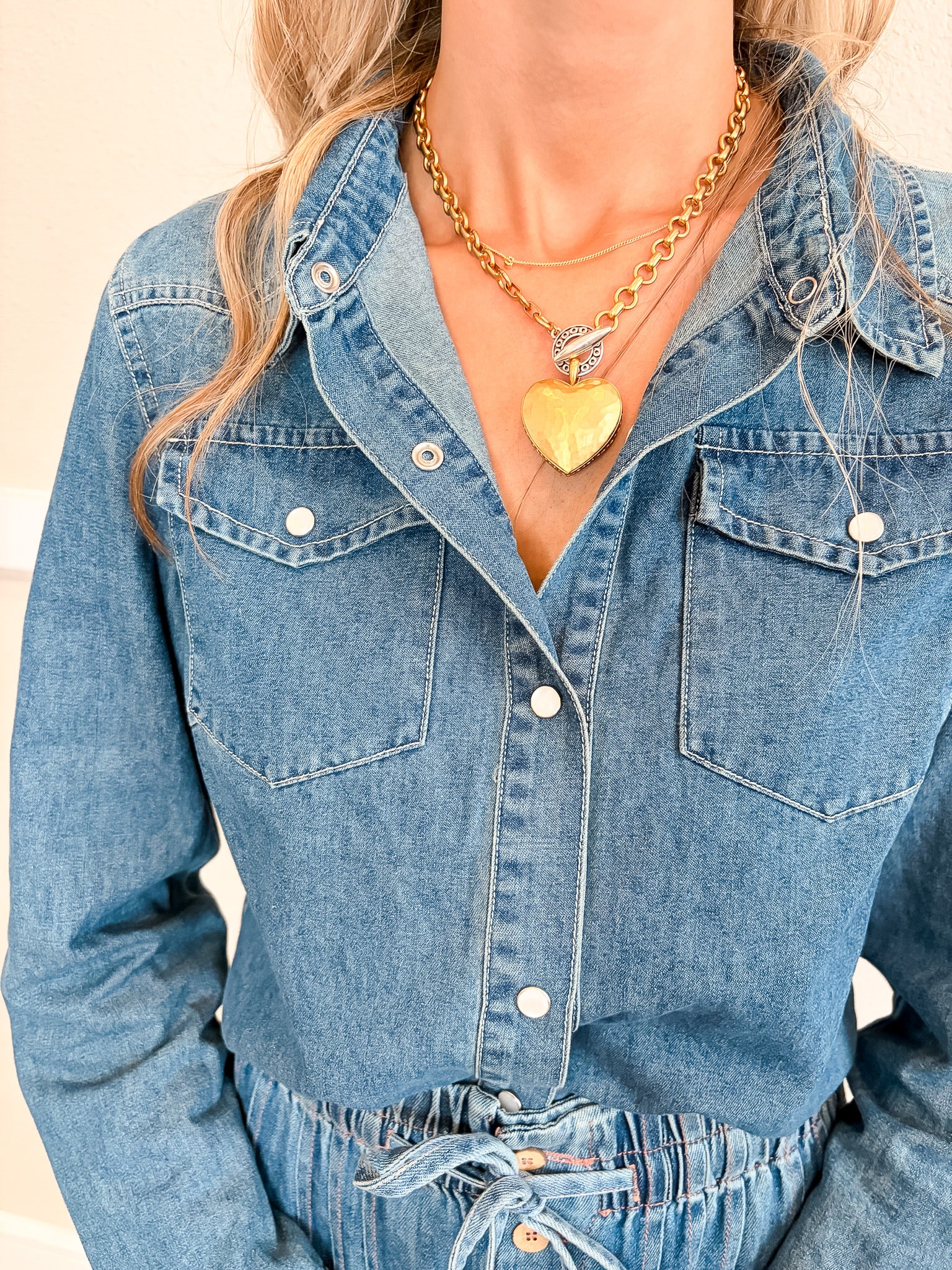 Tie Front Denim Shirt - Dark Denim - Tucker Brown