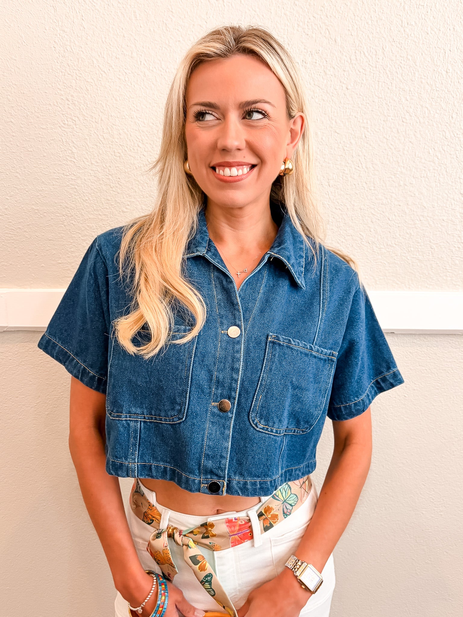 Cropped Denim Pocket Top - Dark