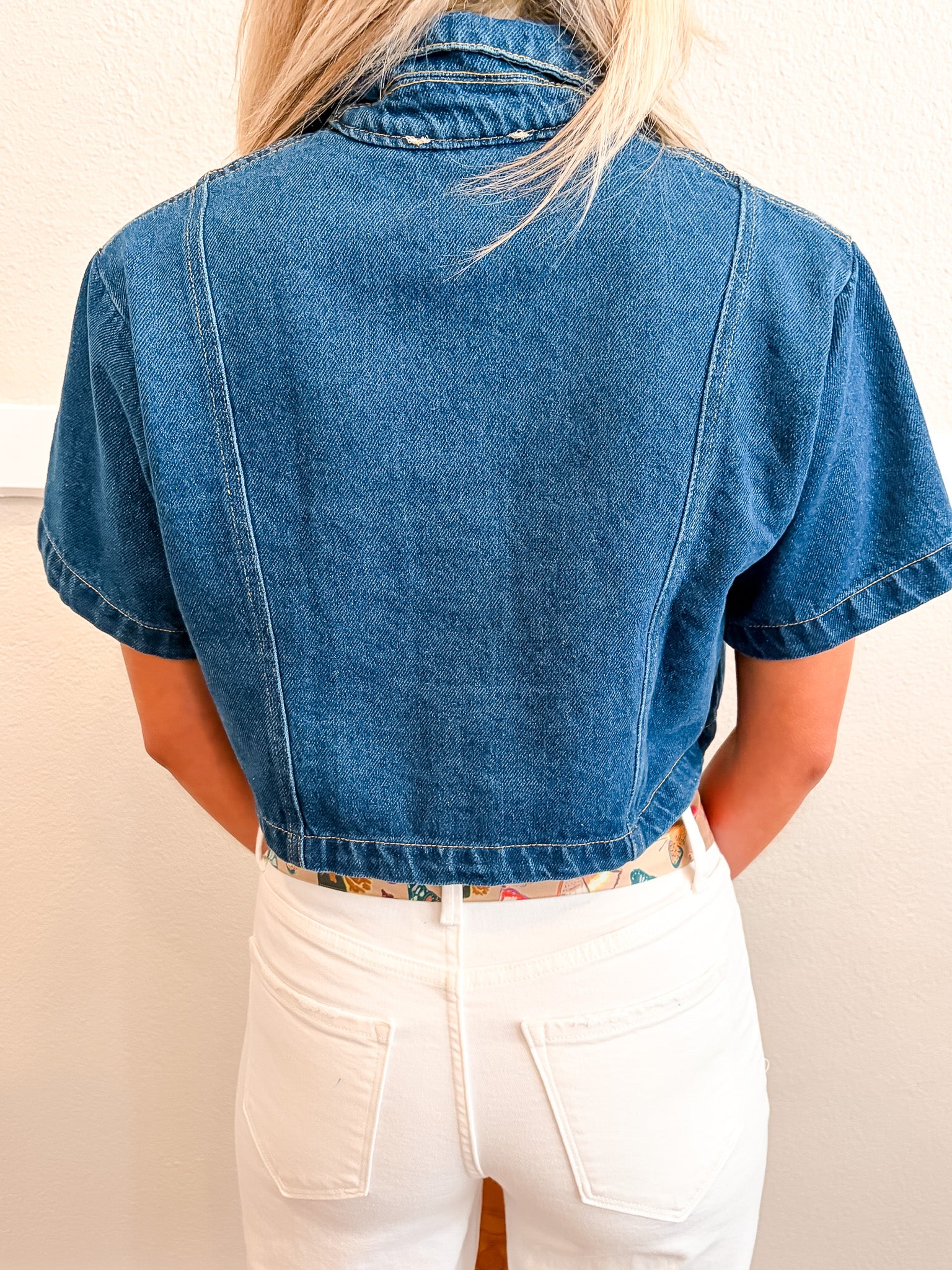 Cropped Denim Pocket Top - Dark