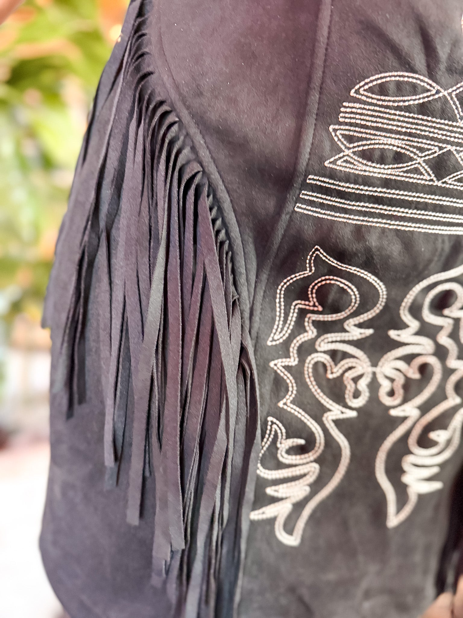 Stitched + Fringe Dress - Black