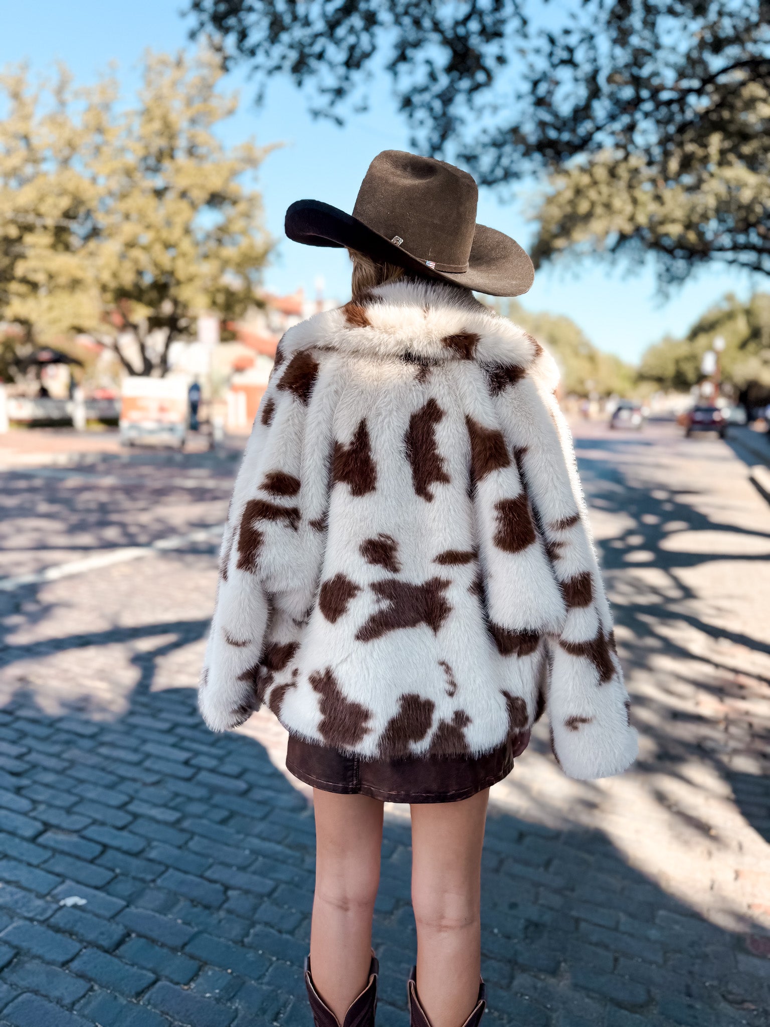 Cow Print Cropped Fur Jacket