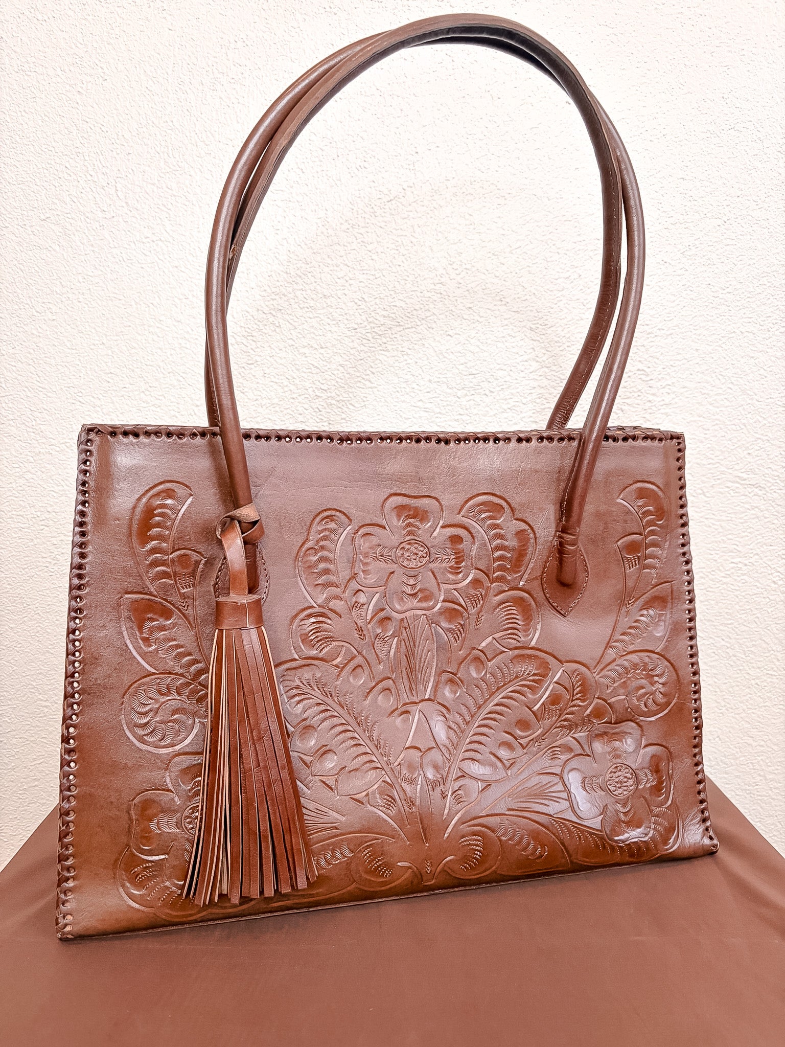 Amy Tooled Leather Handbag - Chocolate