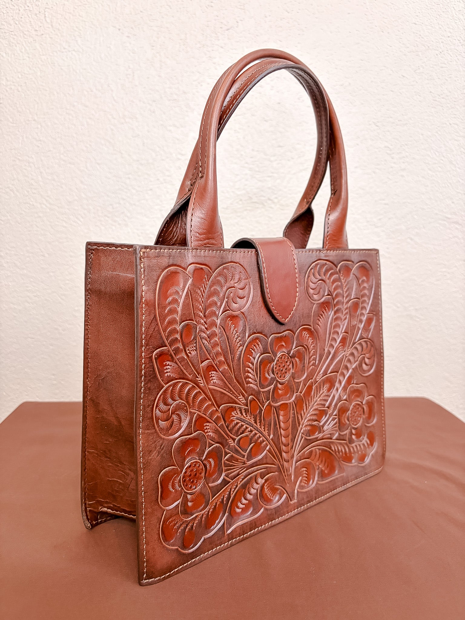 Alice Tooled Leather Handbag - Chocolate
