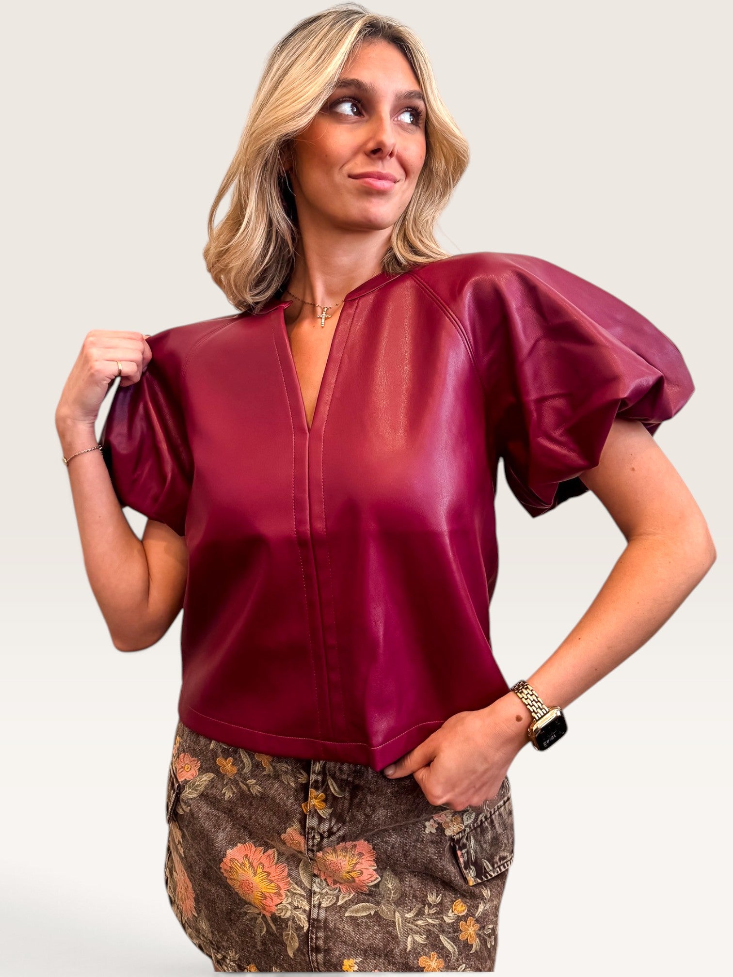 Cecilia Leather Top - Burgundy
