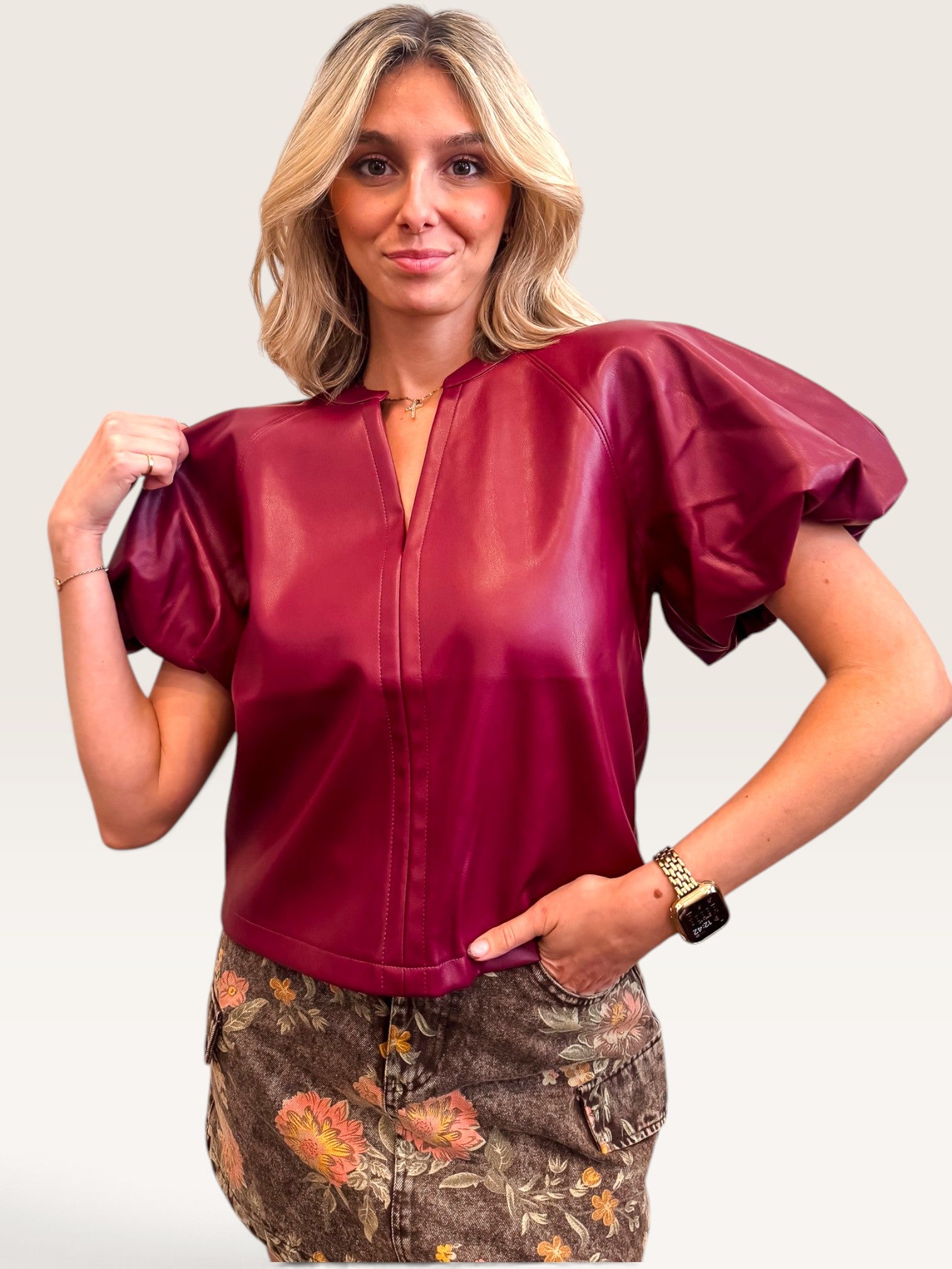 Cecilia Leather Top - Burgundy