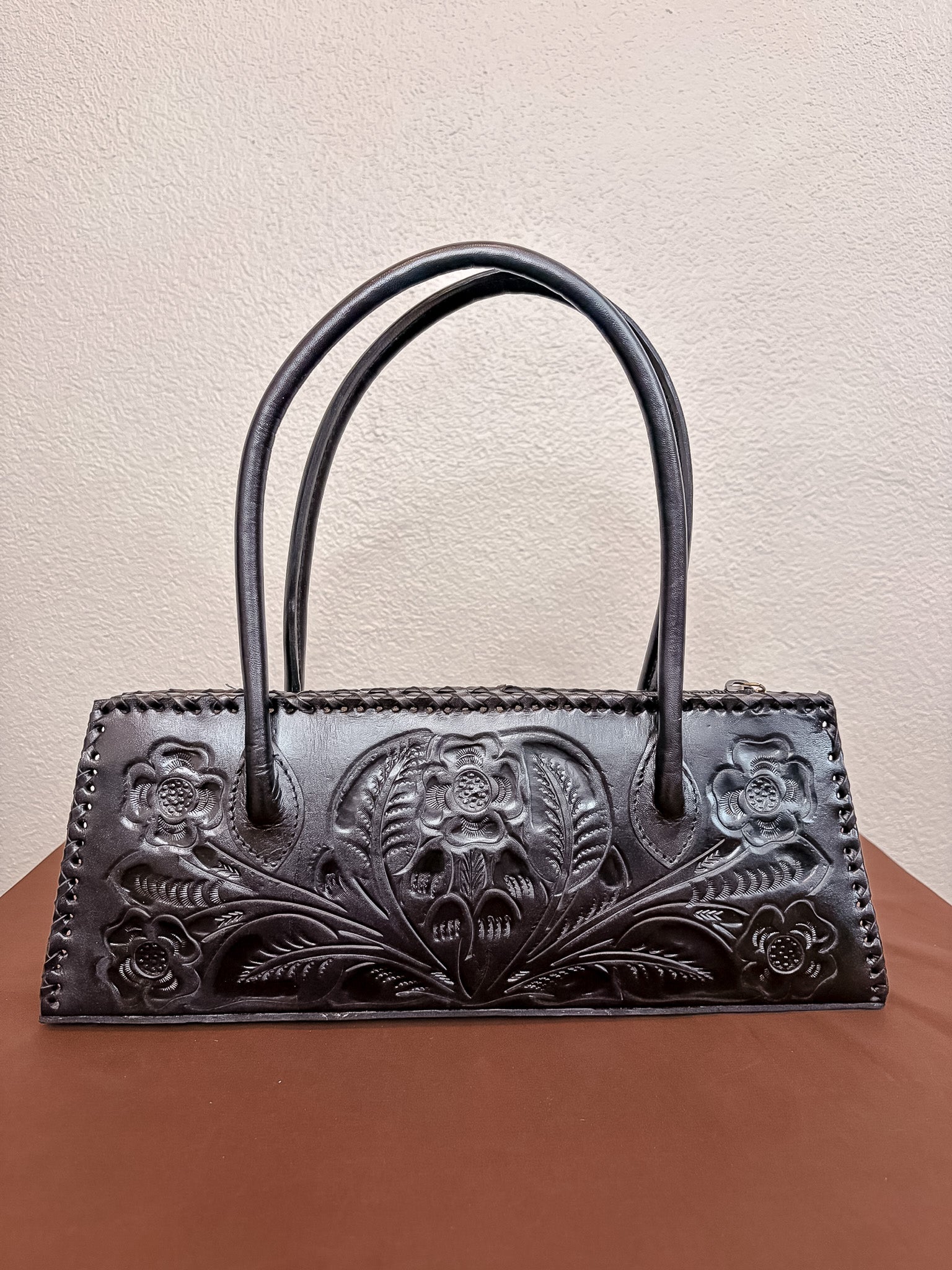 Abby Petite Tooled Leather Handbag - Black