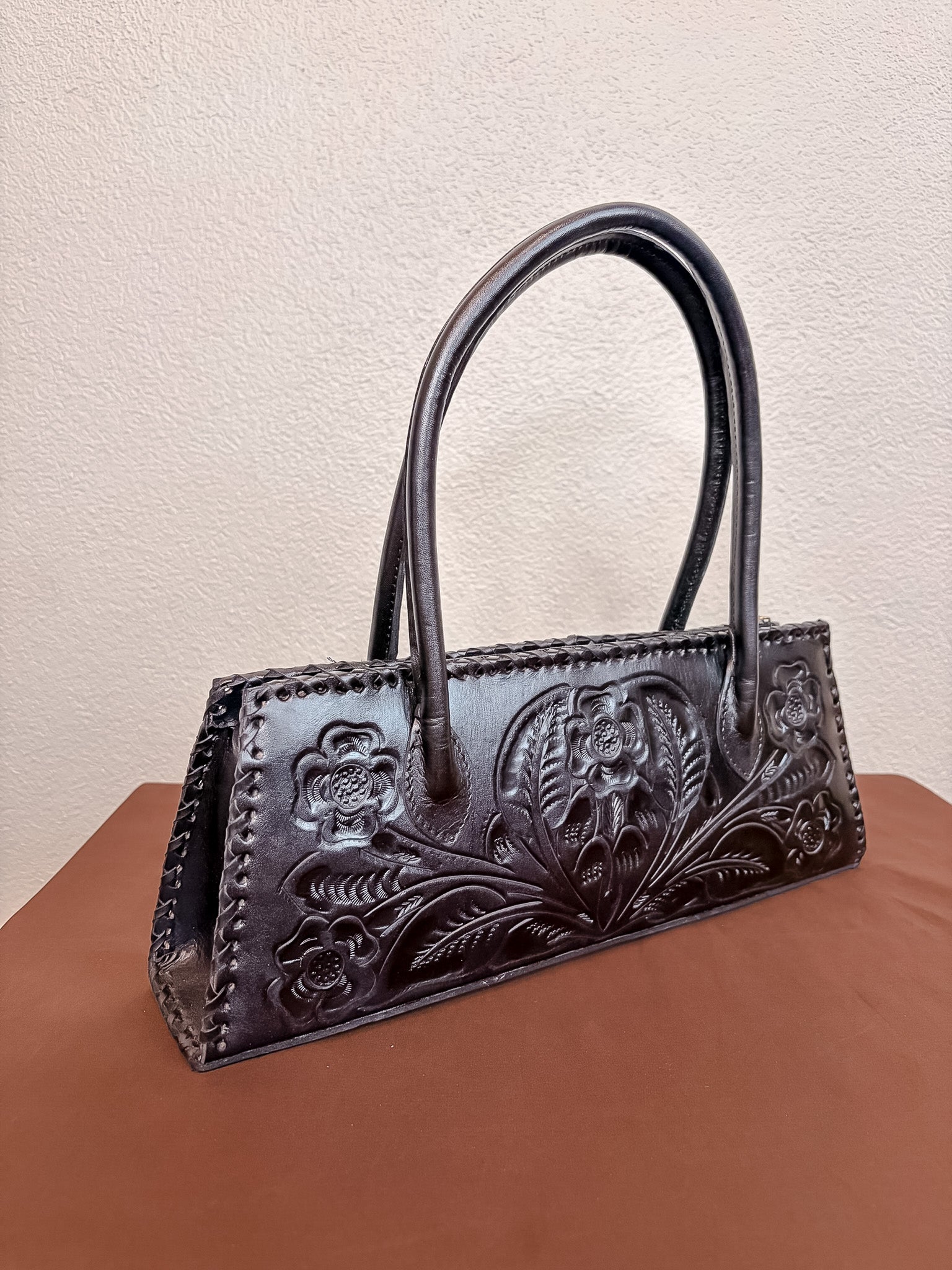 Abby Petite Tooled Leather Handbag - Black