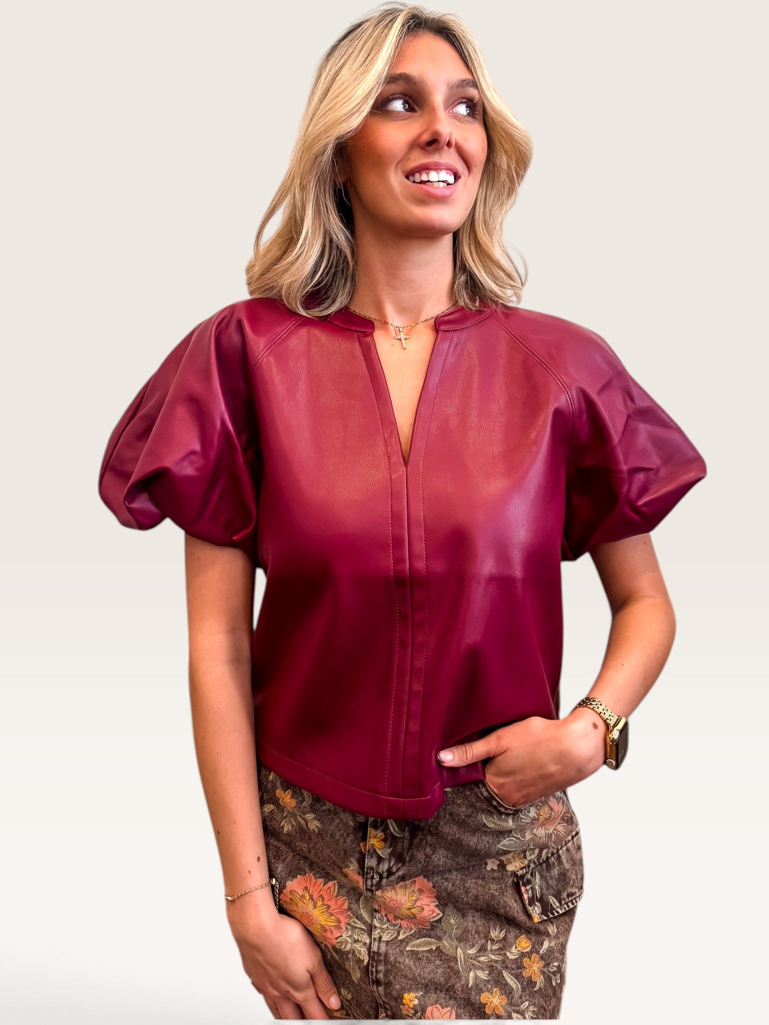 Cecilia Leather Top - Burgundy
