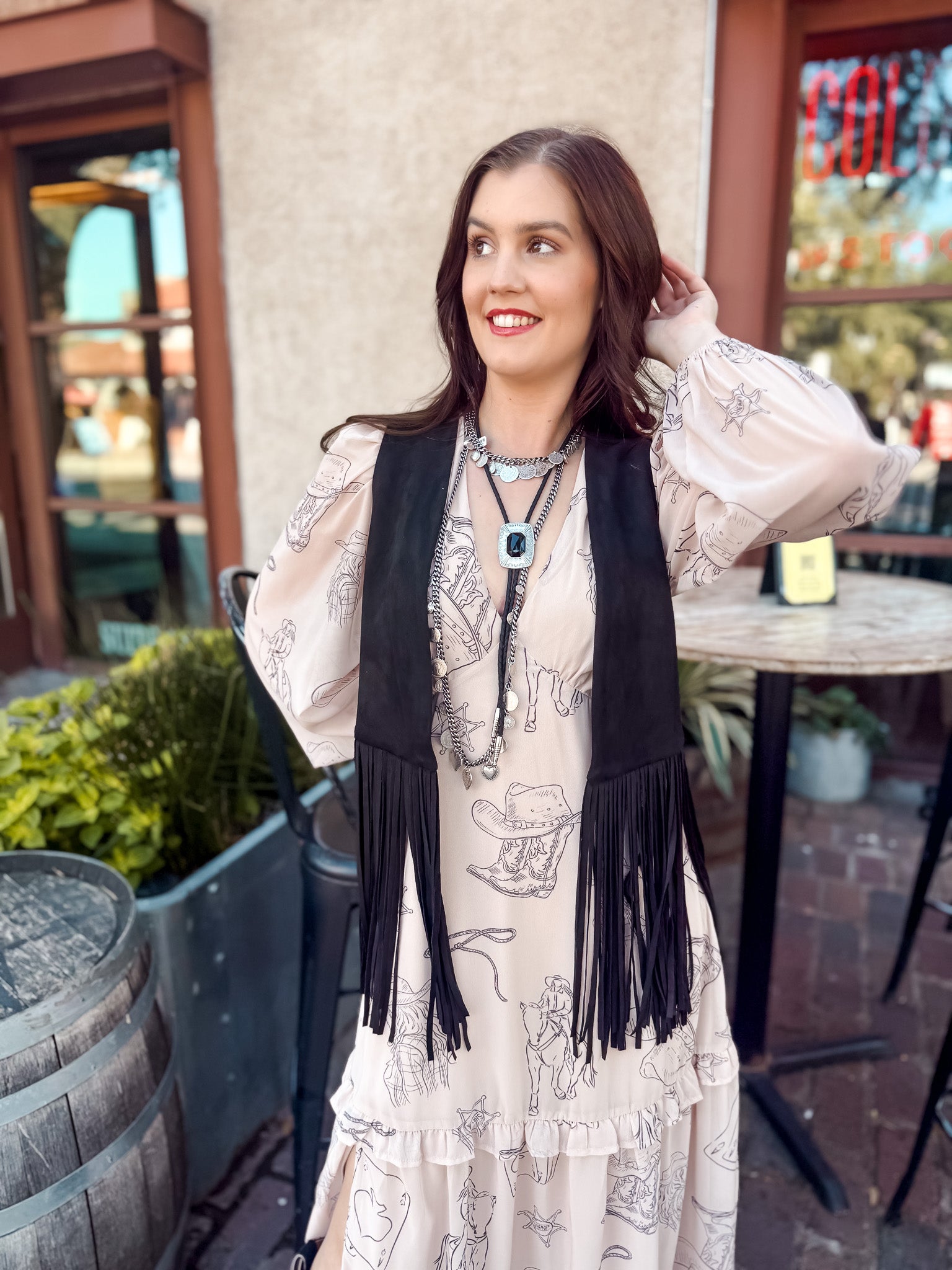 Dottie Fringe Vest - Black