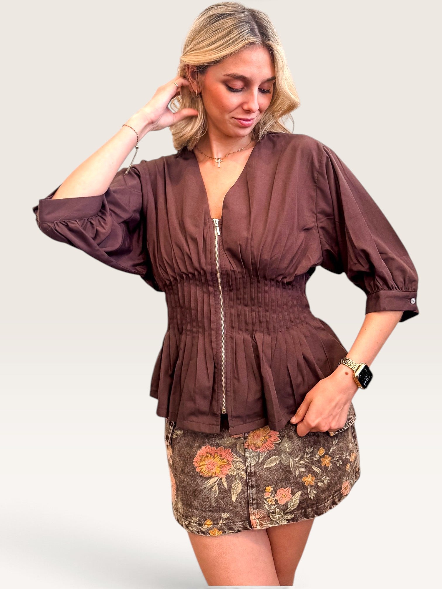 Pleats Across Top - Chocolate