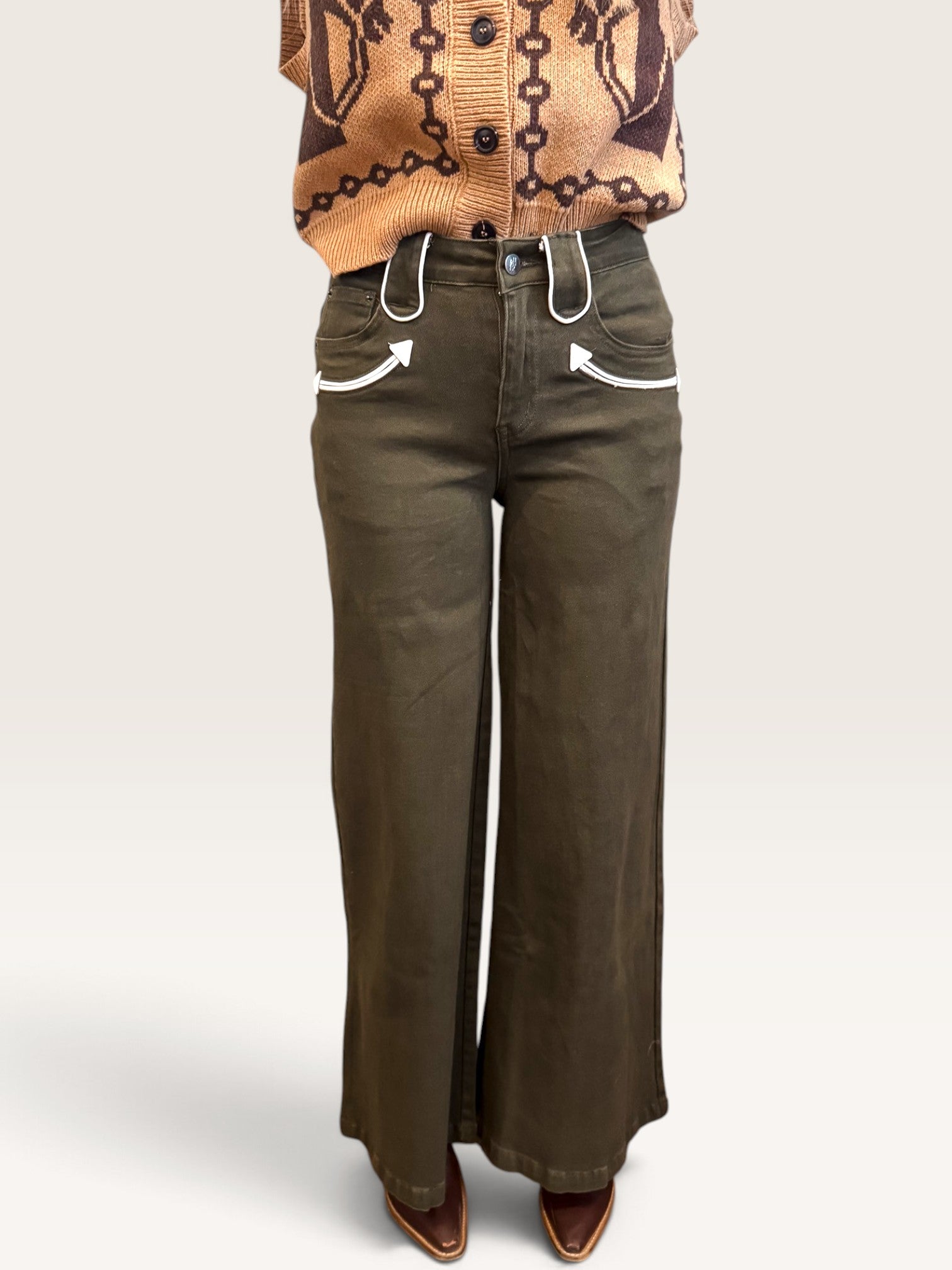 Smile Pocket Wide Leg Pant - Olive