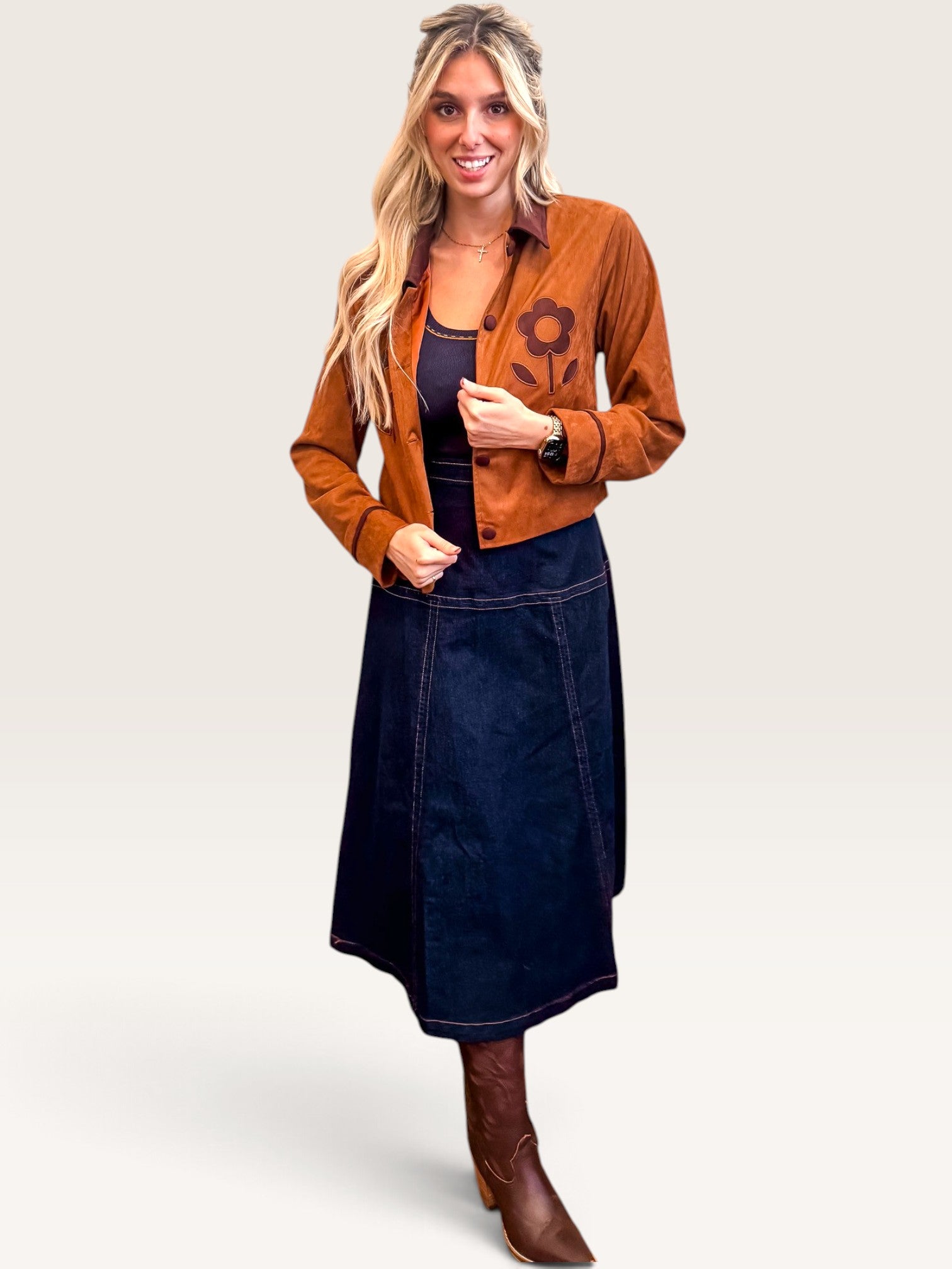 Floral Suede Crop Jacket
